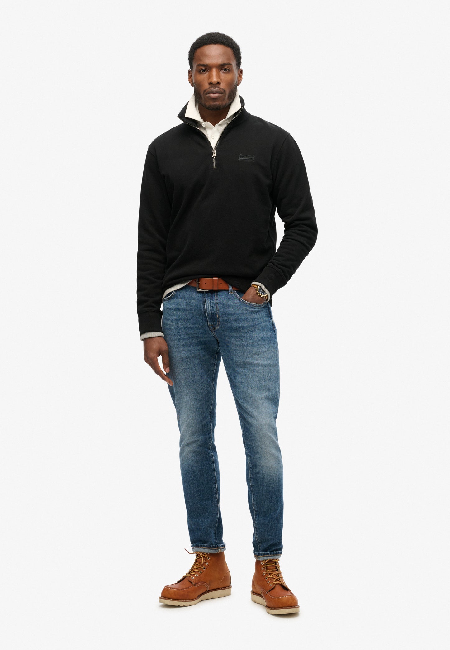 Essential Sweatshirt mit halblangem Reißverschluss und Logo