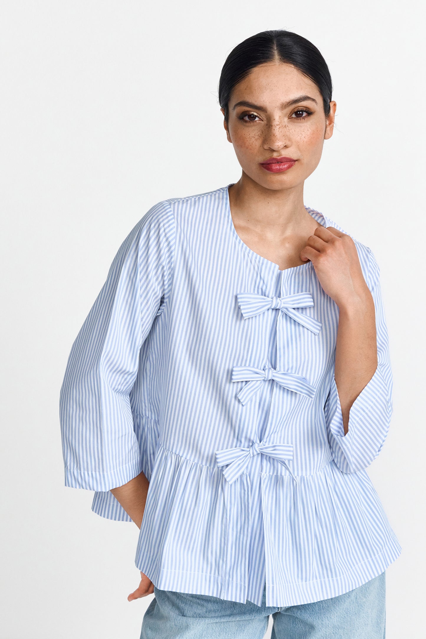 Striped blouse with bow