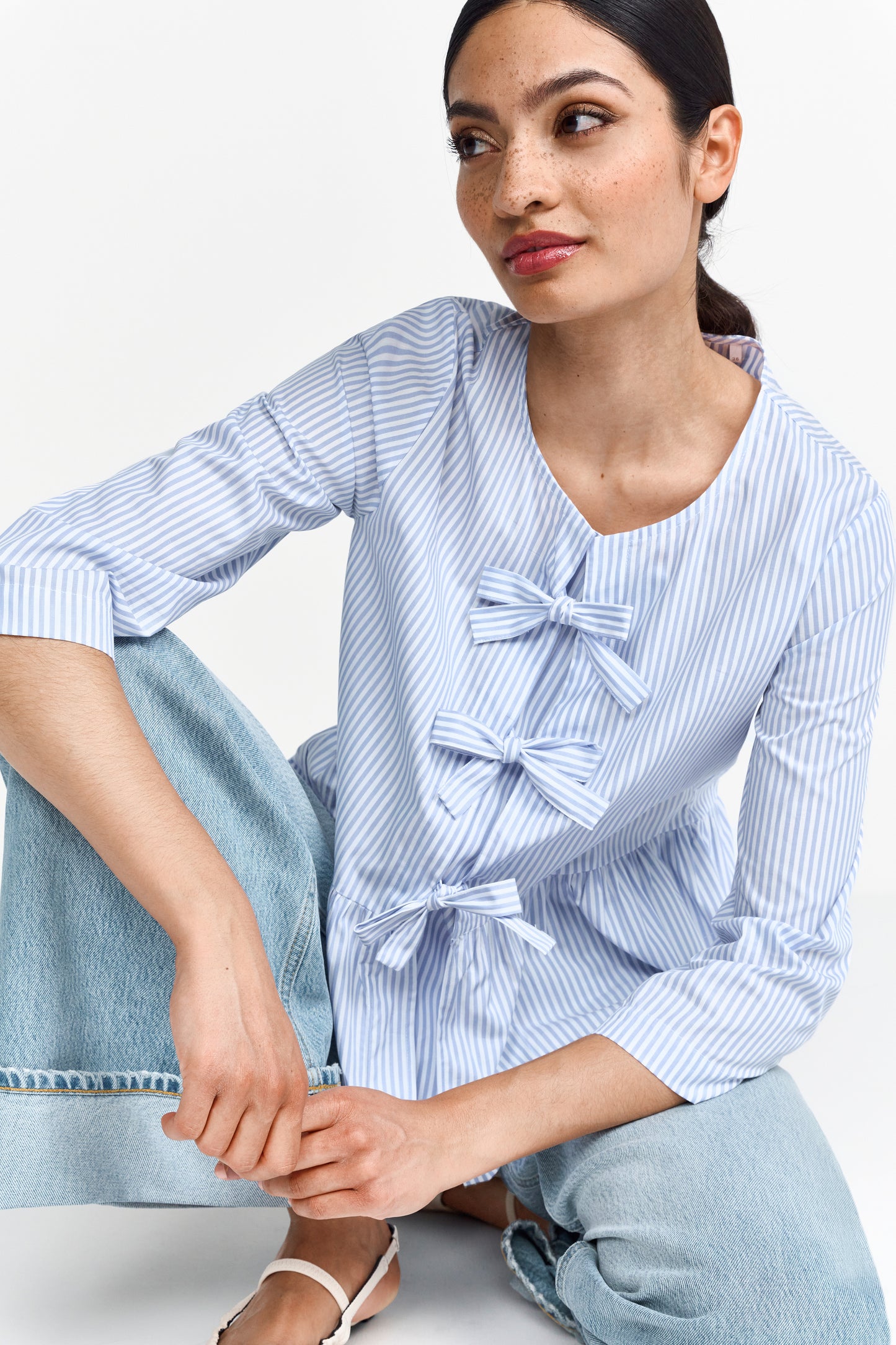 Striped blouse with bow