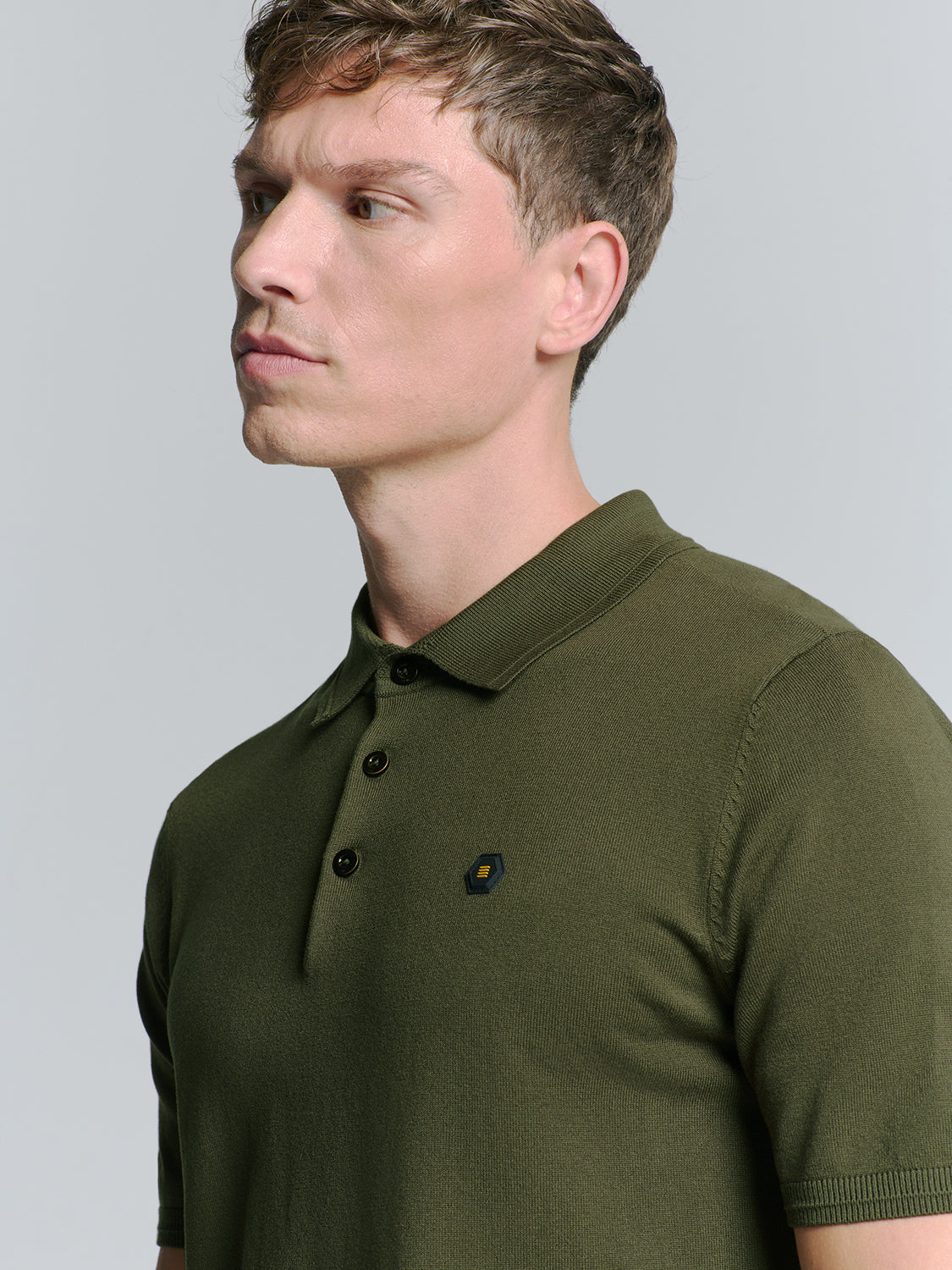 Pullover Short Sleeve Polo Button Solid