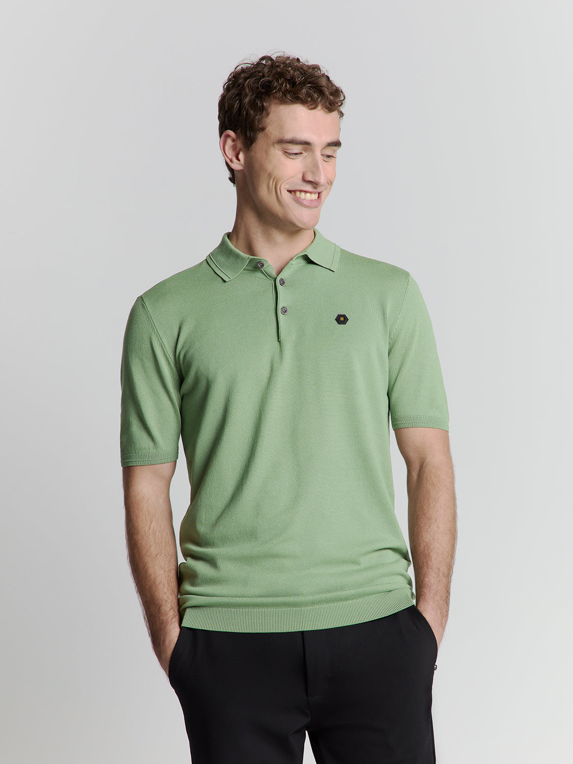 Pullover Short Sleeve Polo Button Solid
