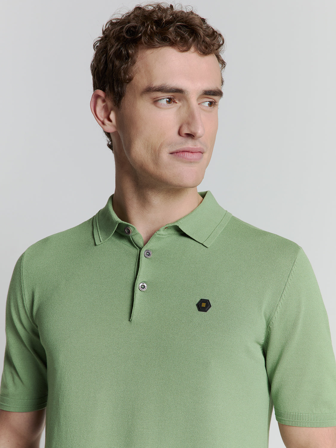Pullover Short Sleeve Polo Button Solid