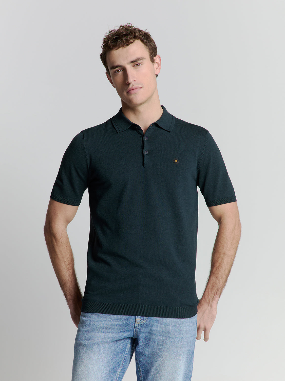 Pullover Short Sleeve Polo Button Solid