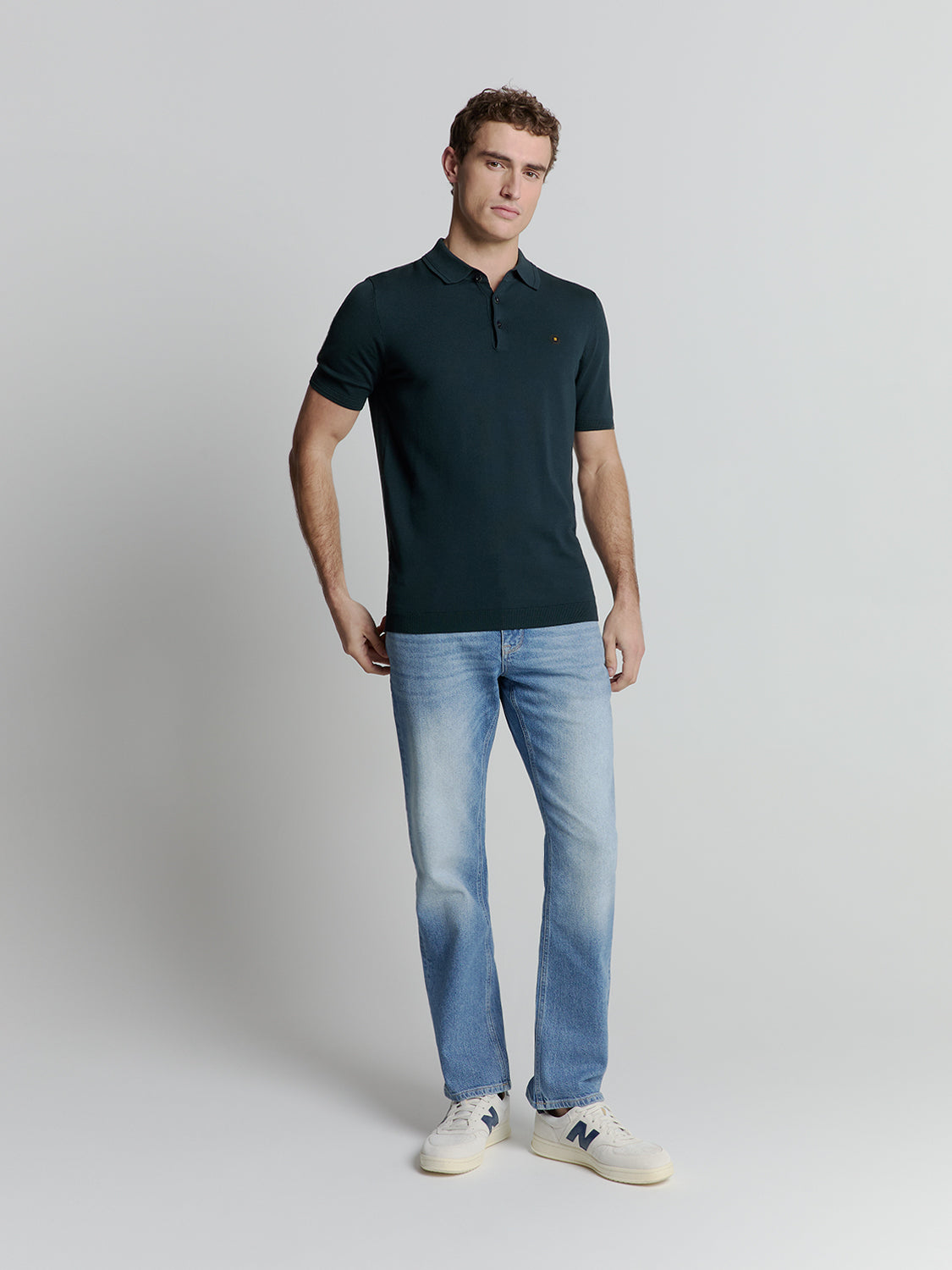 Pullover Short Sleeve Polo Button Solid