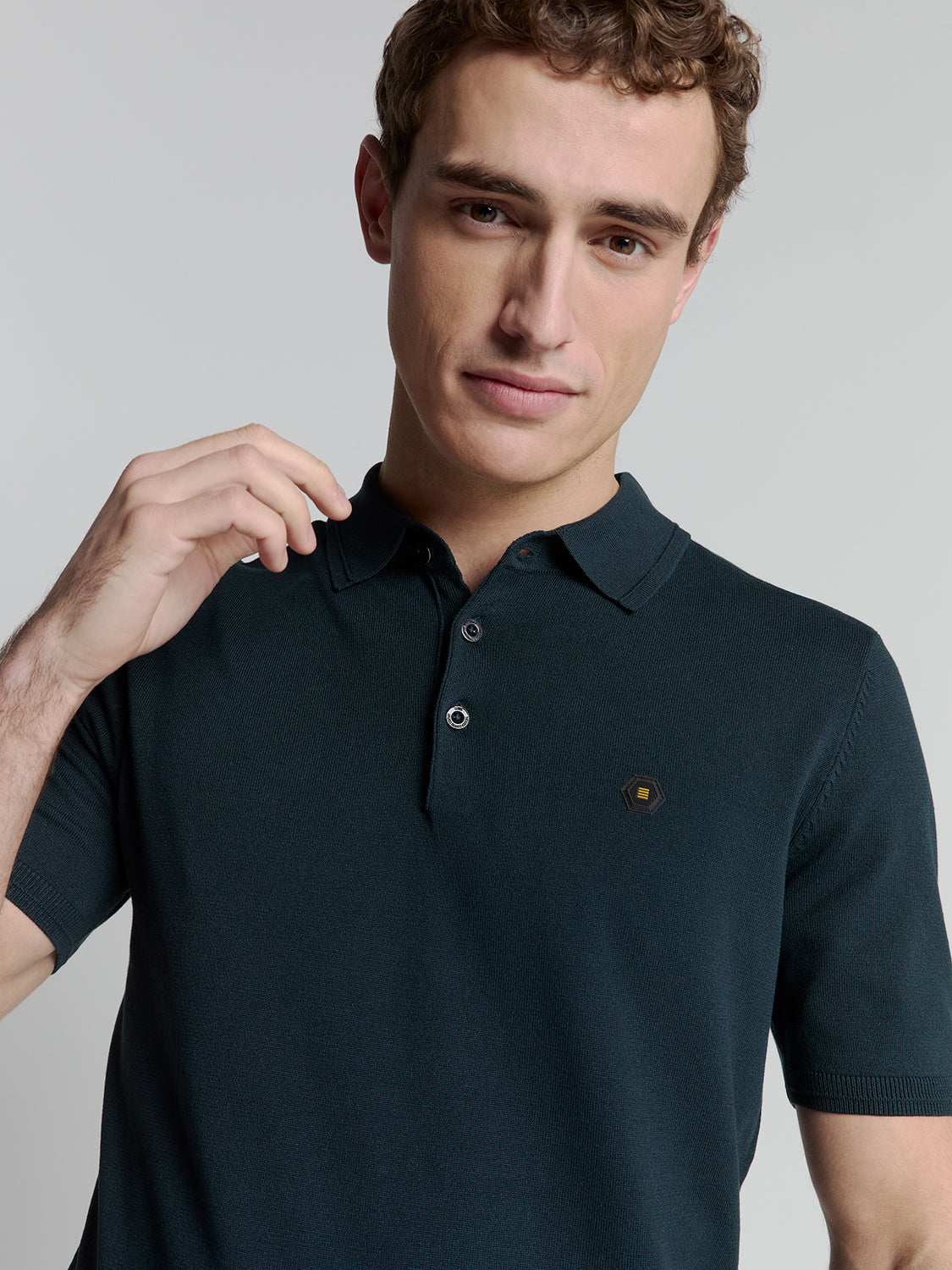 Pullover Short Sleeve Polo Button Solid