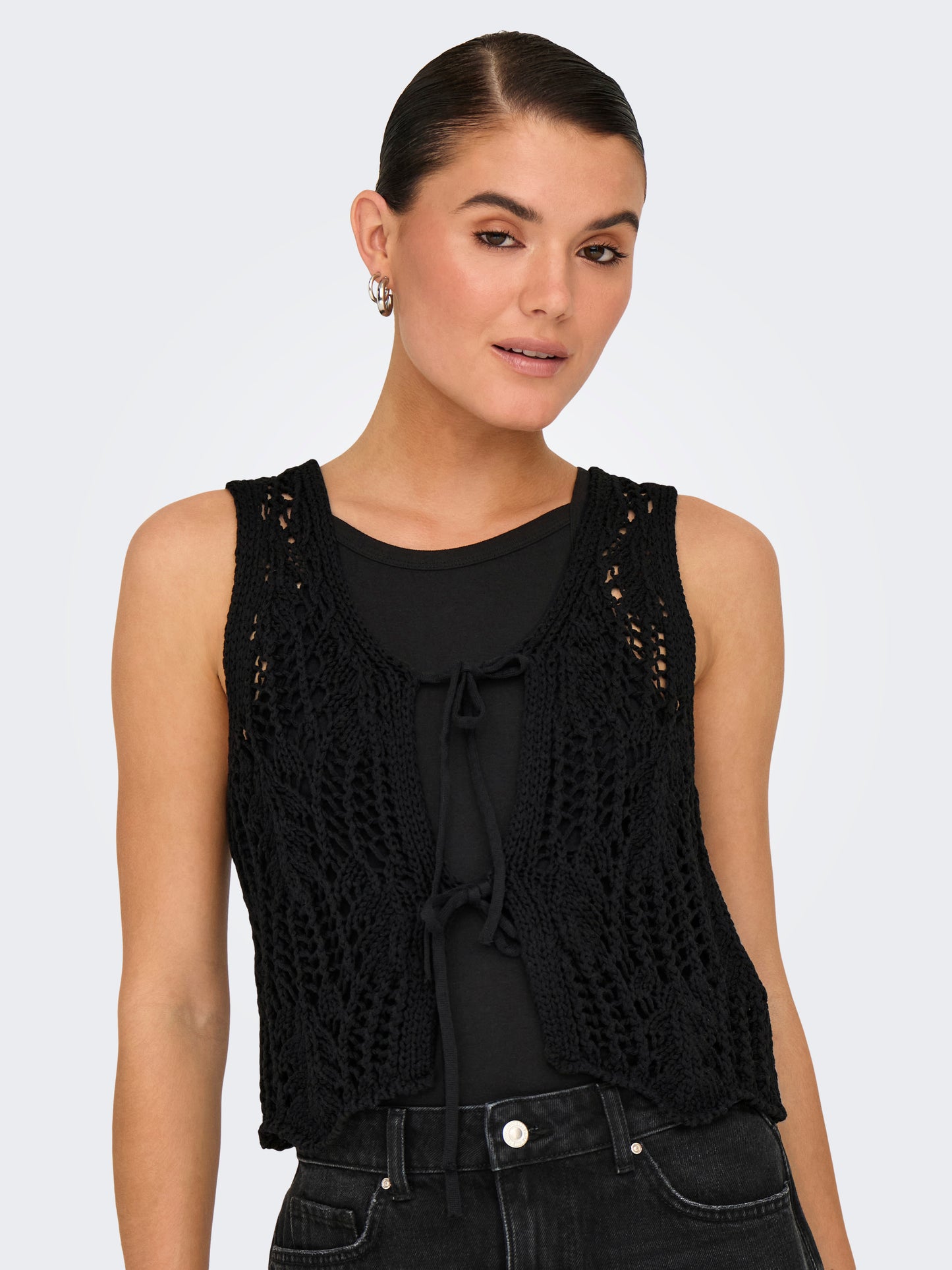 ONLLIZZY LIFE SL CROCHET TIE VEST KNT