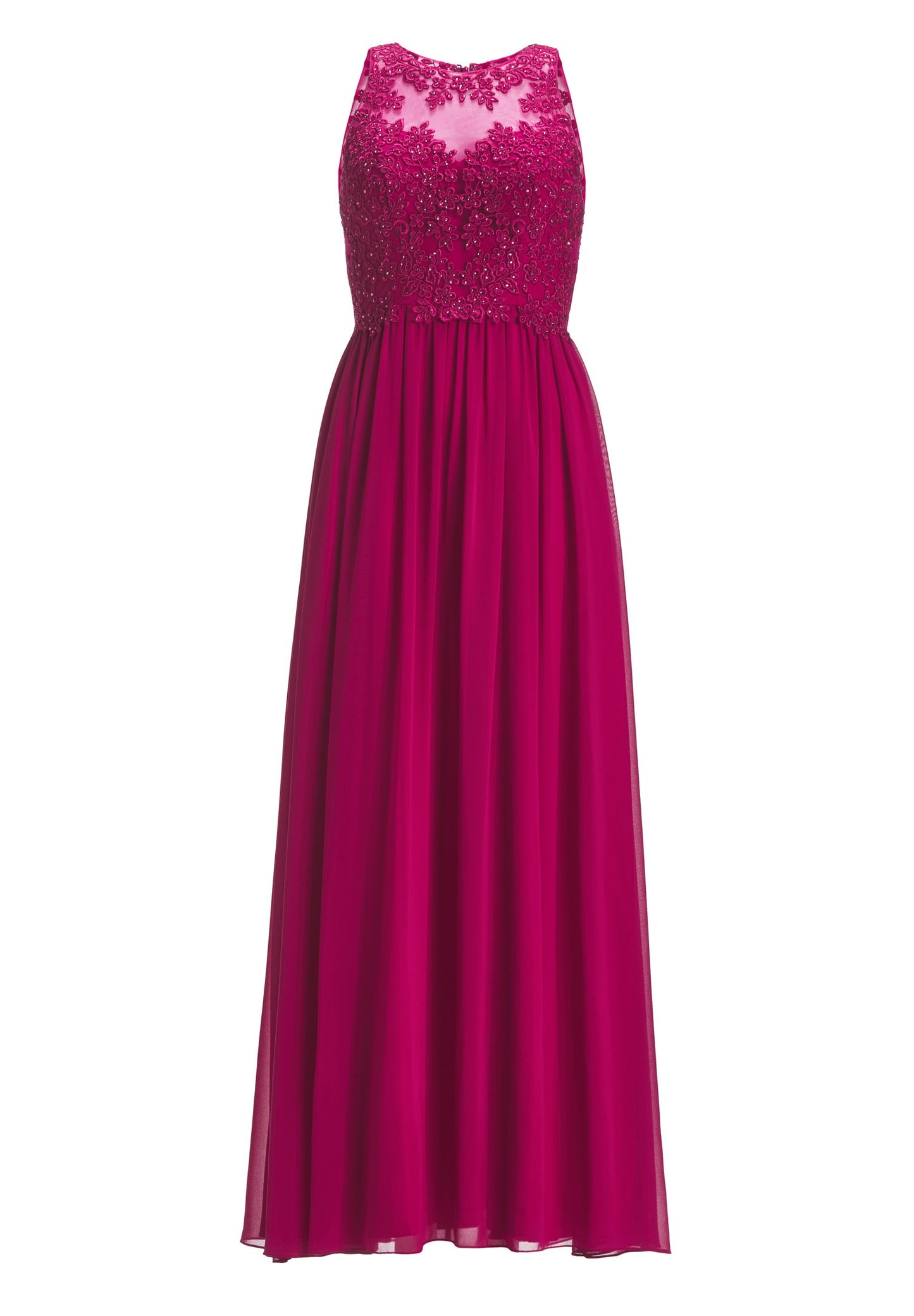 Hochgeschlossenes Chiffonkleid mit Stickerei
