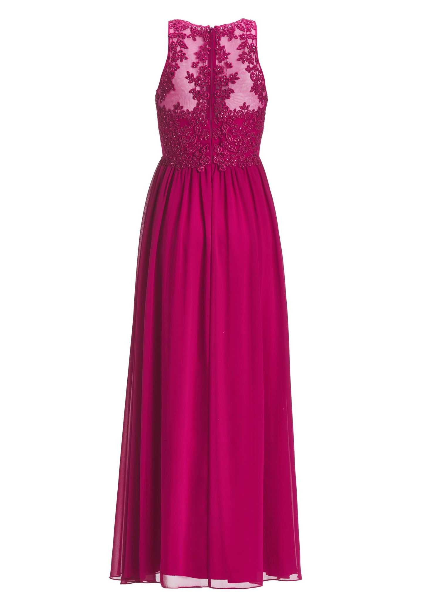 Hochgeschlossenes Chiffonkleid mit Stickerei