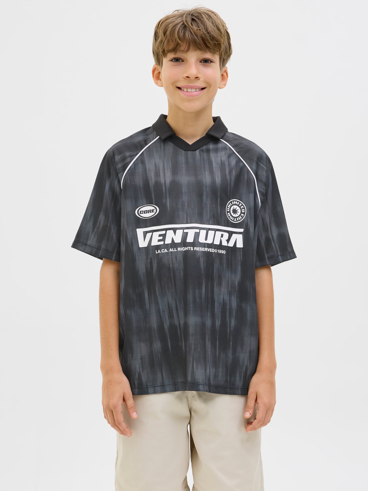 JCOLIDO AOP MESH OPEN COLLAR POLO JNR
