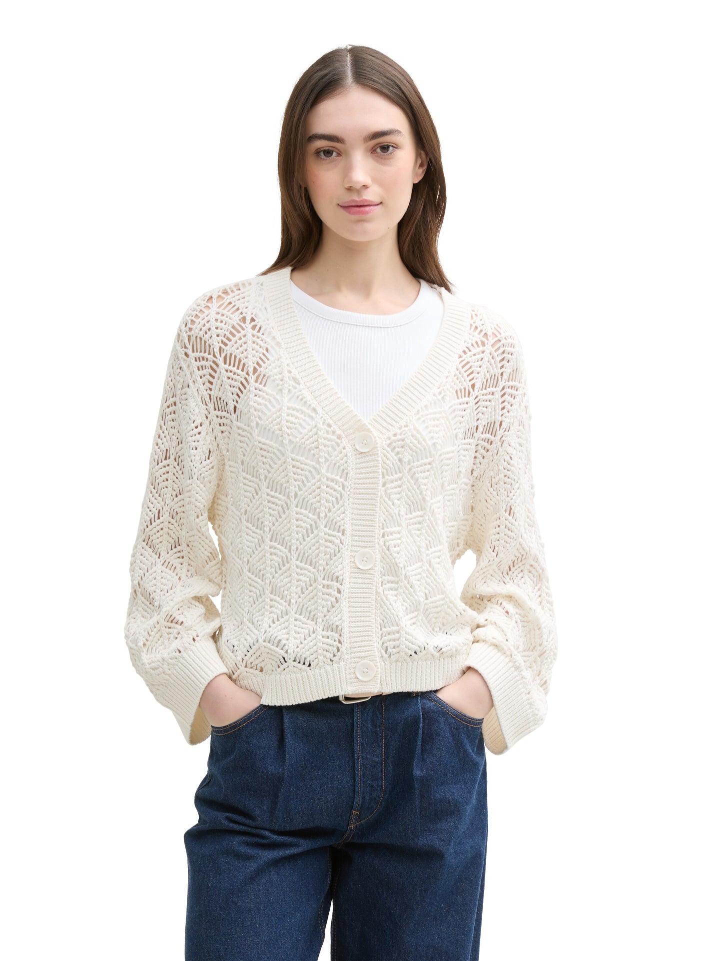 Relaxed Fit Cardigan mit Lochmuster