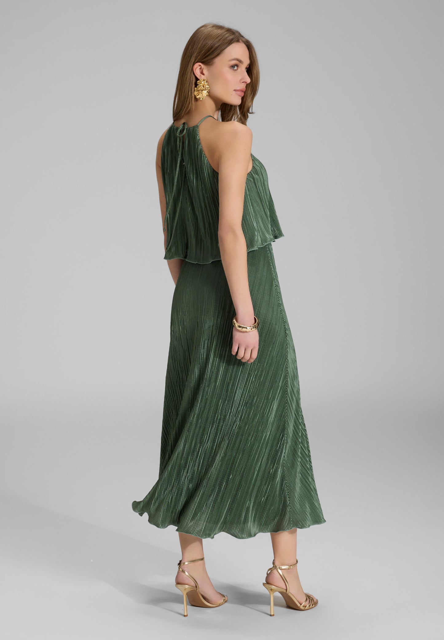 Pop-Over Midi Kleid aus Plissee Jersey