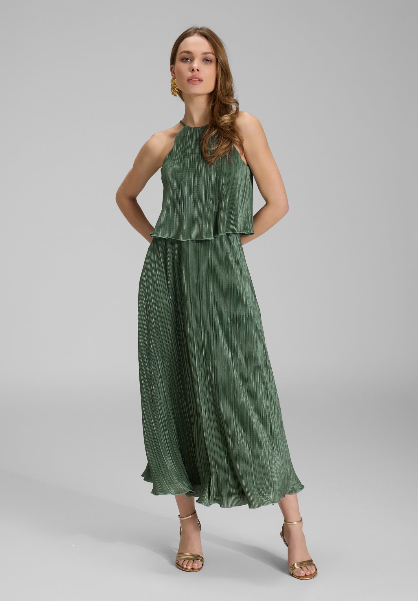 Pop-Over Midi Kleid aus Plissee Jersey