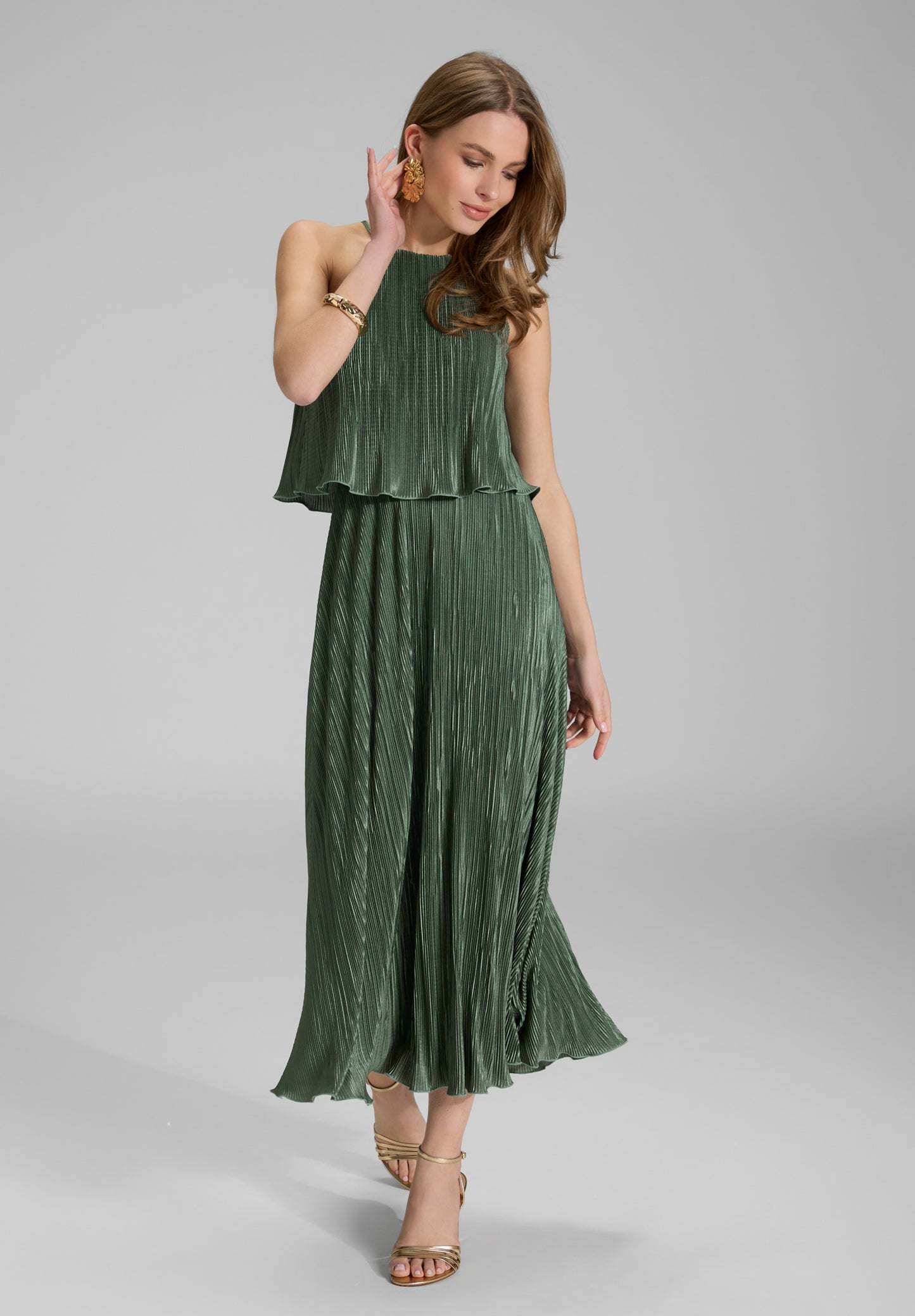 Pop-Over Midi Kleid aus Plissee Jersey