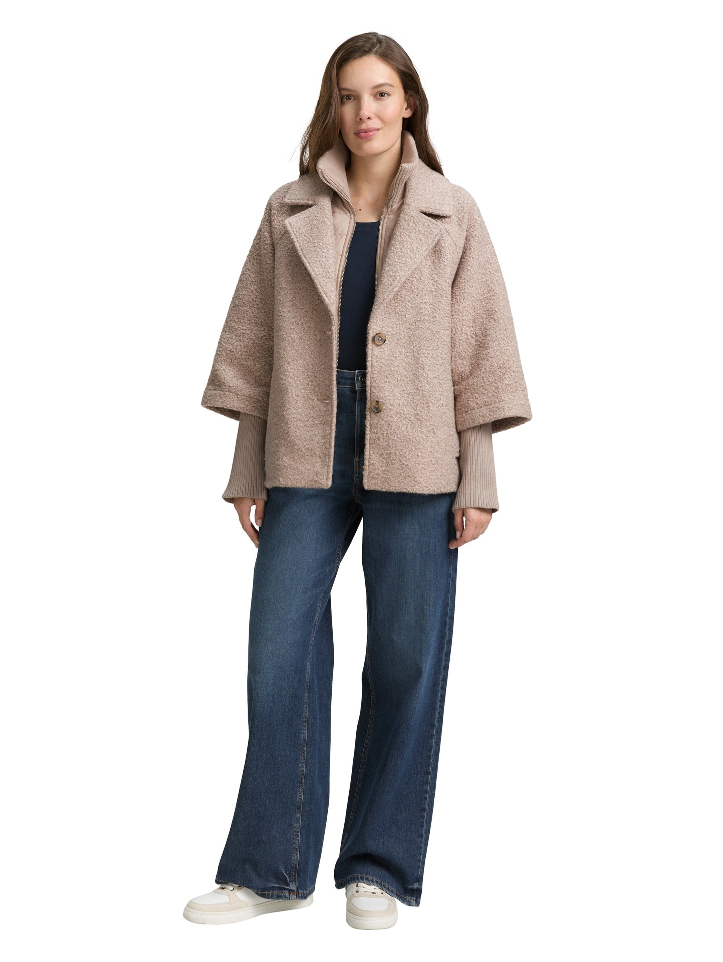 Bouclé Cape Jacke im 2-in-1-Look