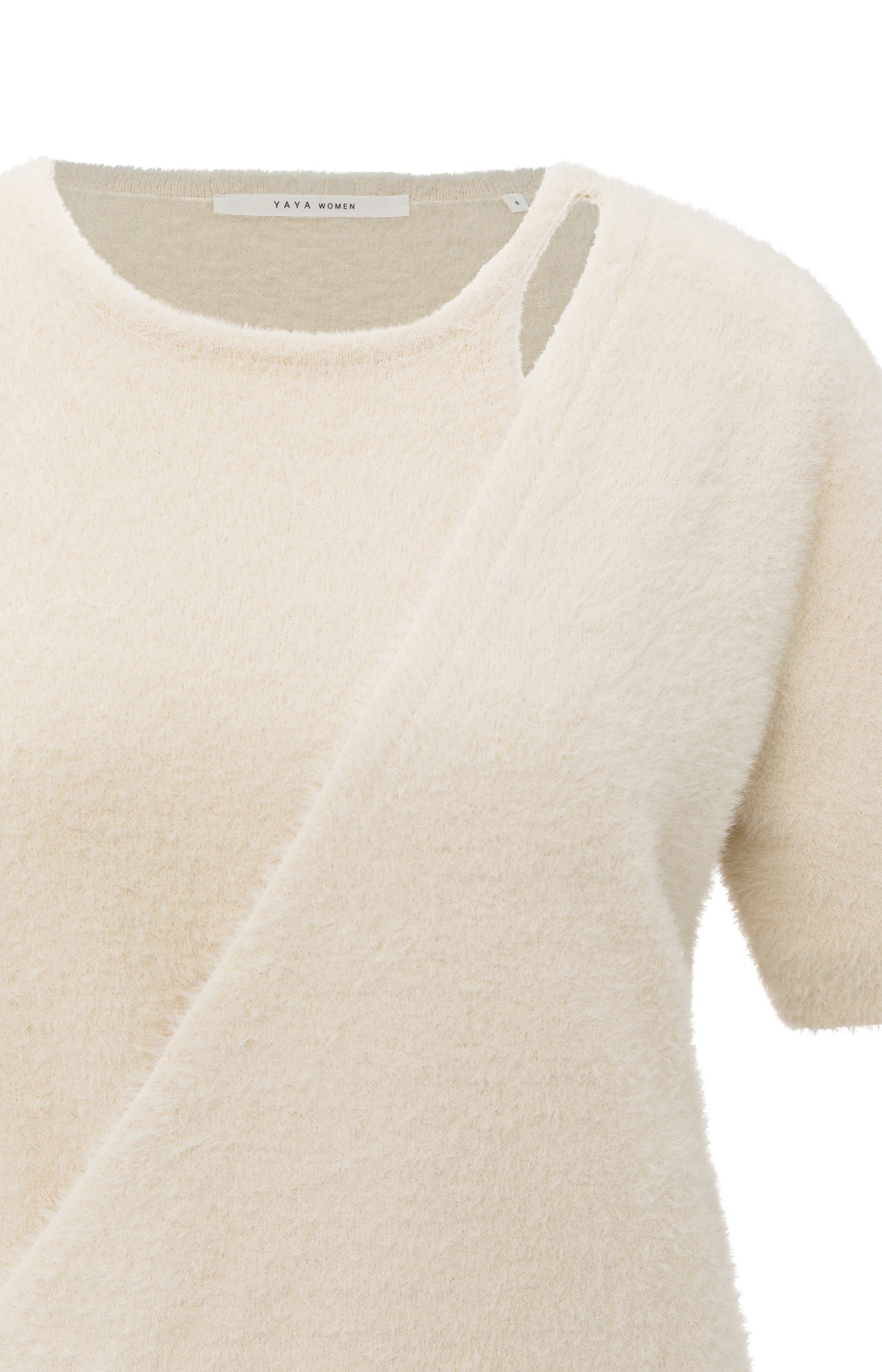 Fluffy cardigan overlaping ss, CHALK WHITE