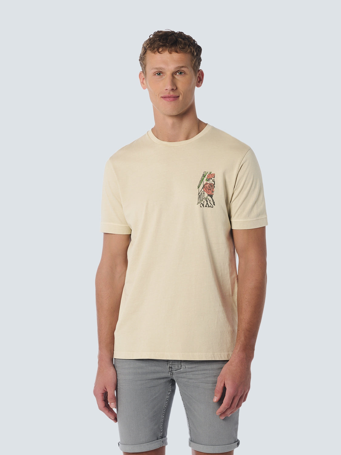 T-Shirt Crewneck Placed Prints Garment Dyed Slub