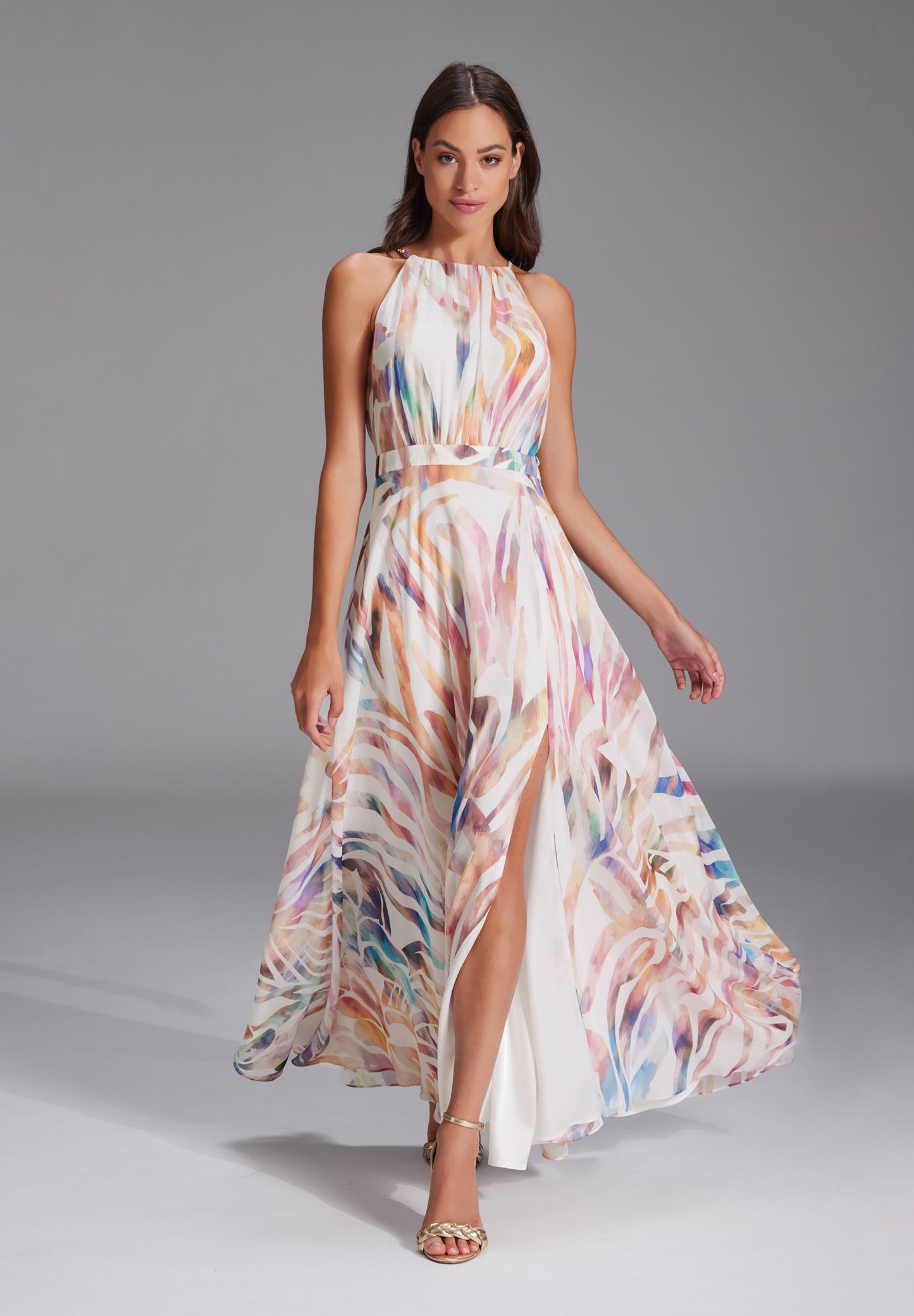 Abendkleid aus Crinkle Chiffon mit Animal Print