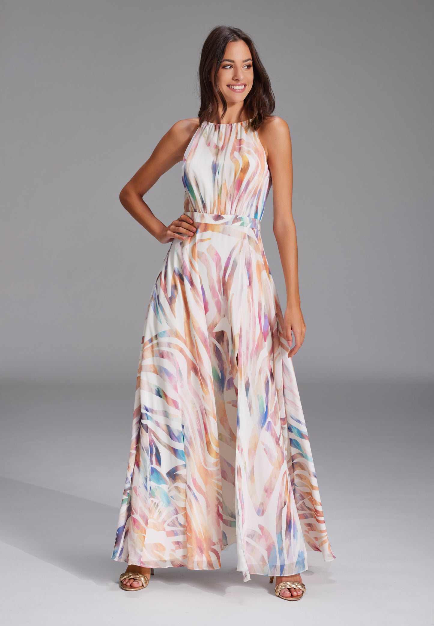 Abendkleid aus Crinkle Chiffon mit Animal Print
