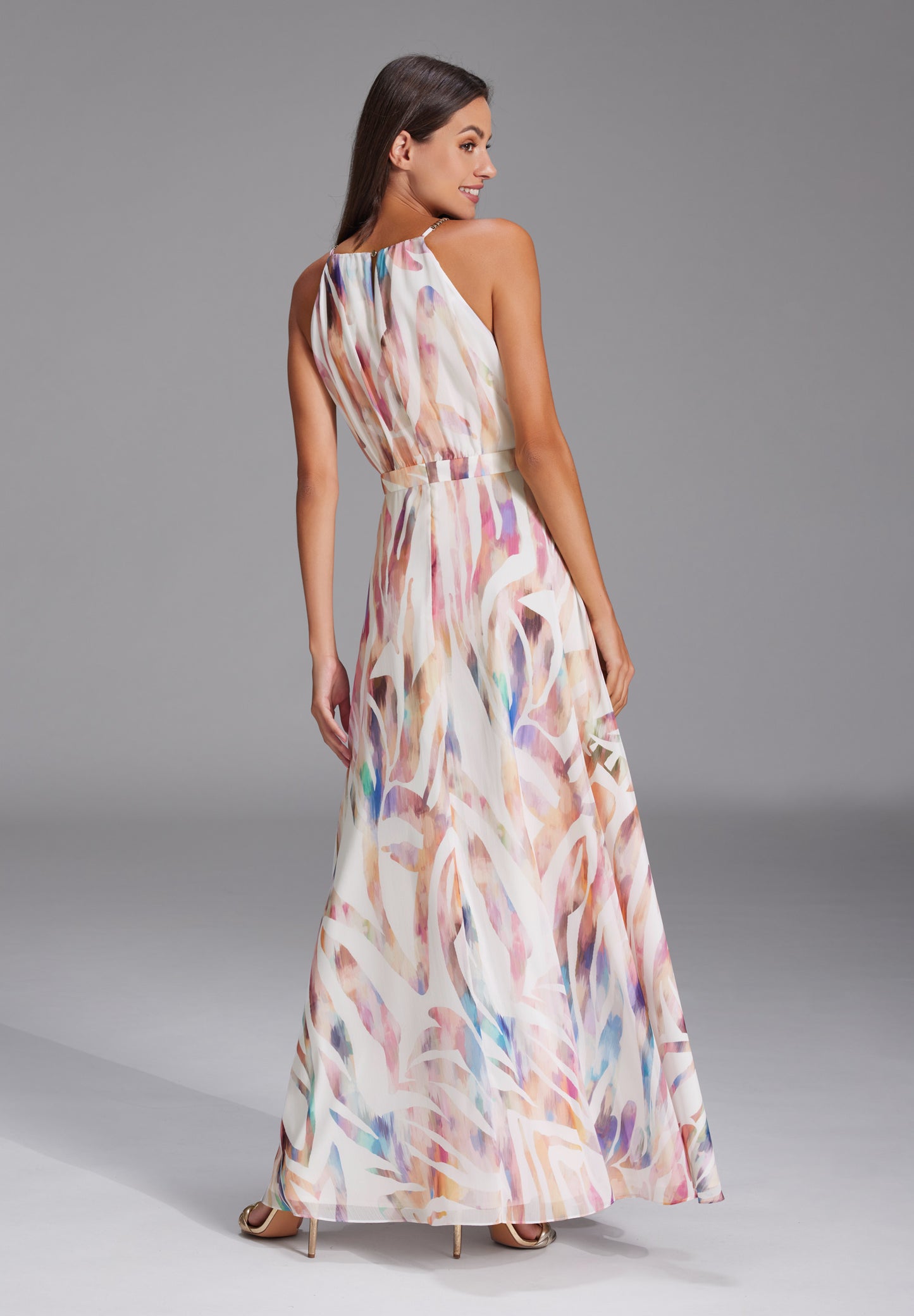 Abendkleid aus Crinkle Chiffon mit Animal Print