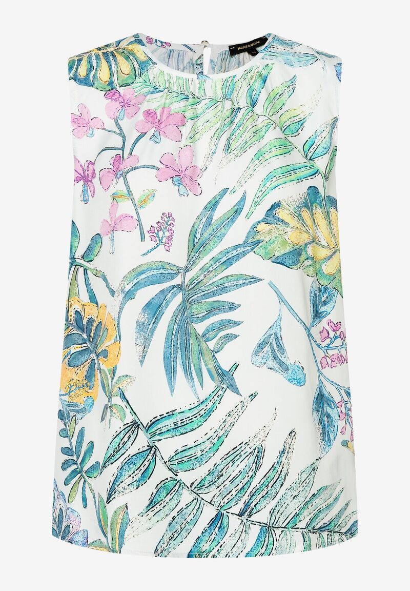 Satin Blusentop Blätterprint Sommer-Kollektion