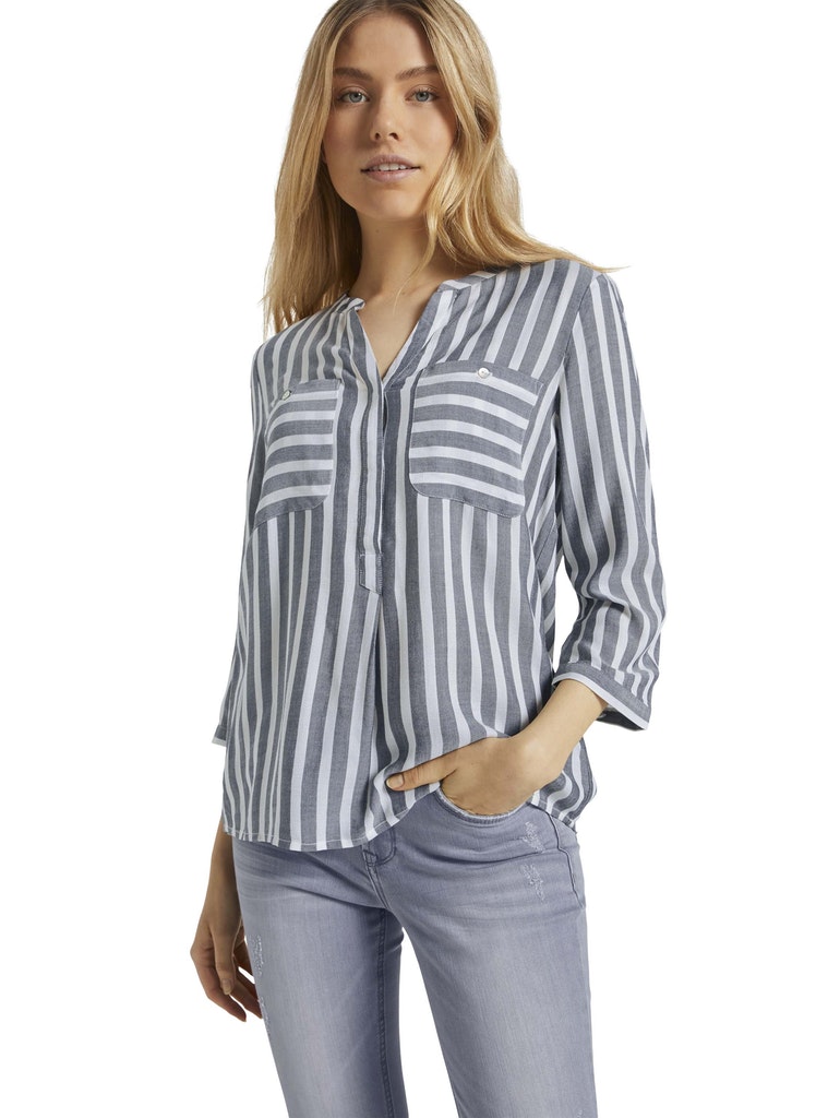 blouse striped, offwhite navy vertical stripe