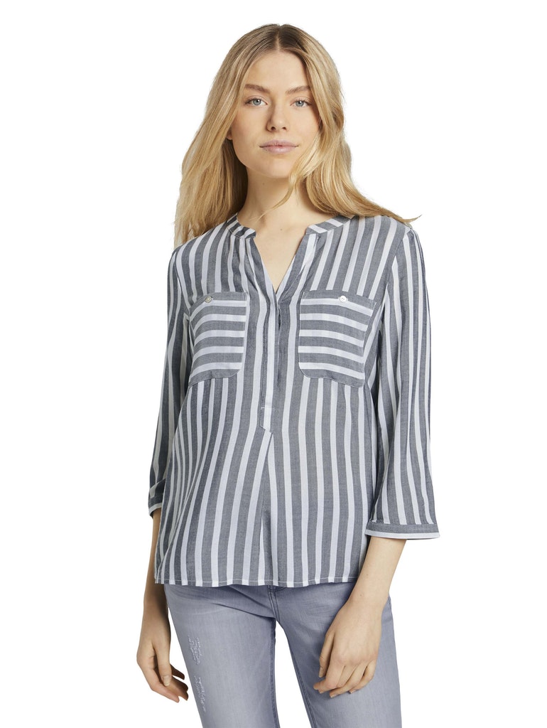 blouse striped, offwhite navy vertical stripe