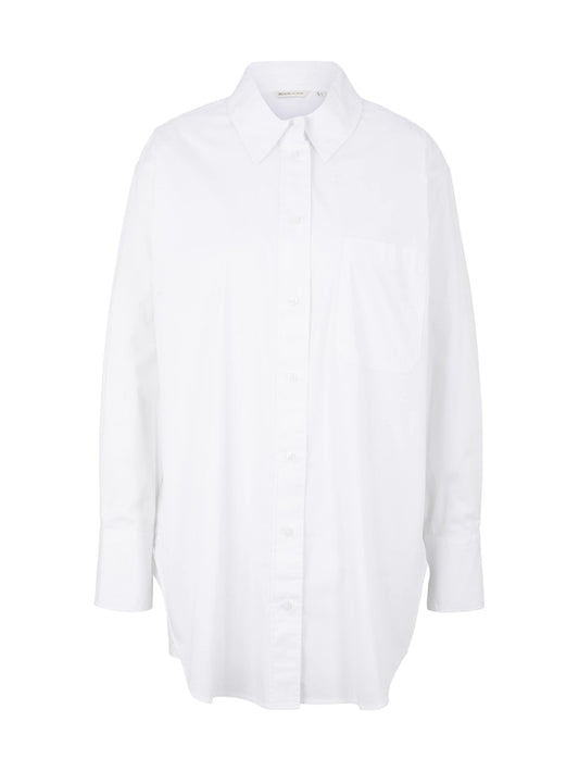 long shirt with chest pocket, White