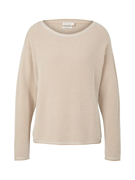 Knit pullover with structure, beige bubble structure