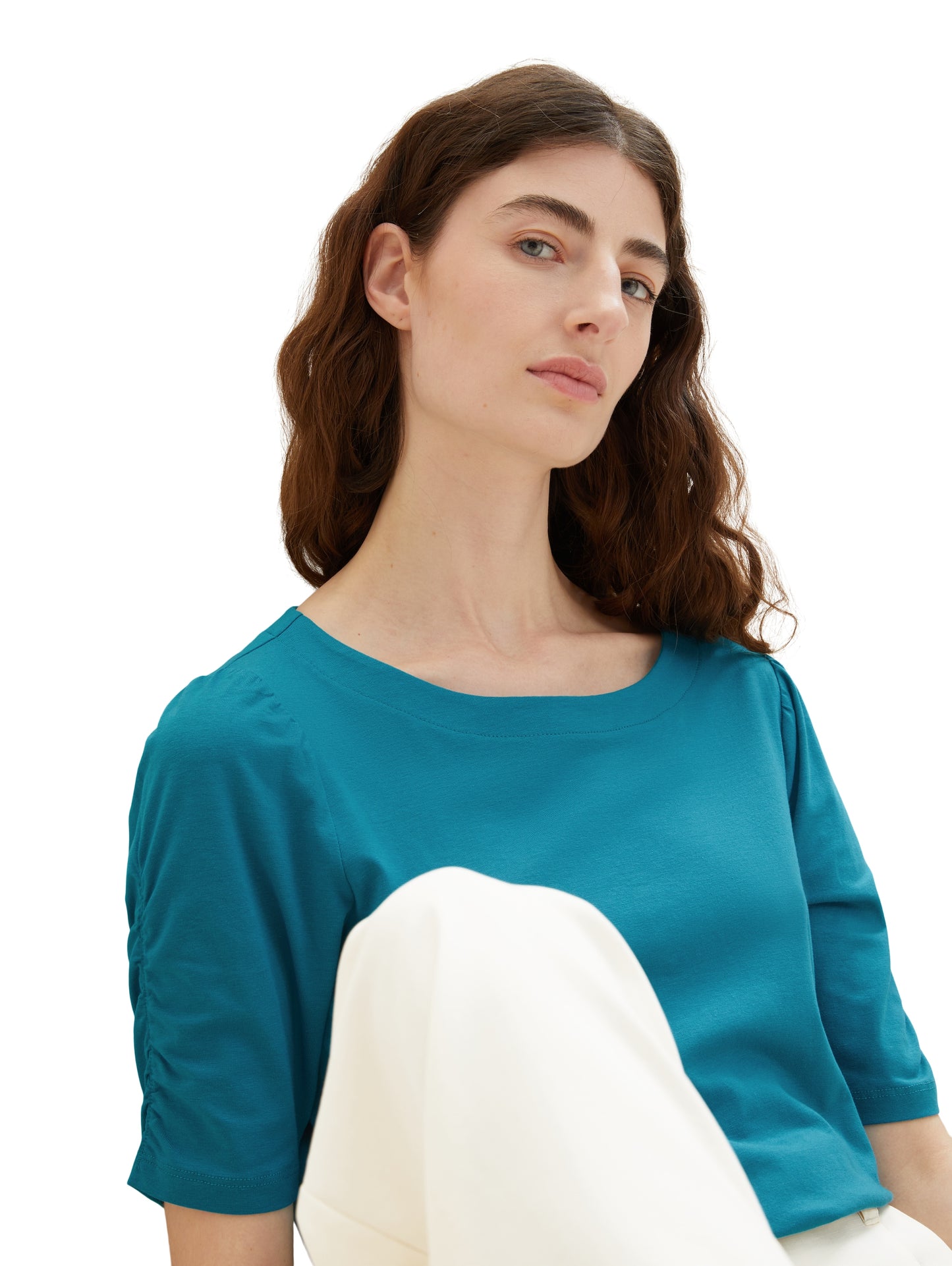 Halbarm-Shirt mit Raffung