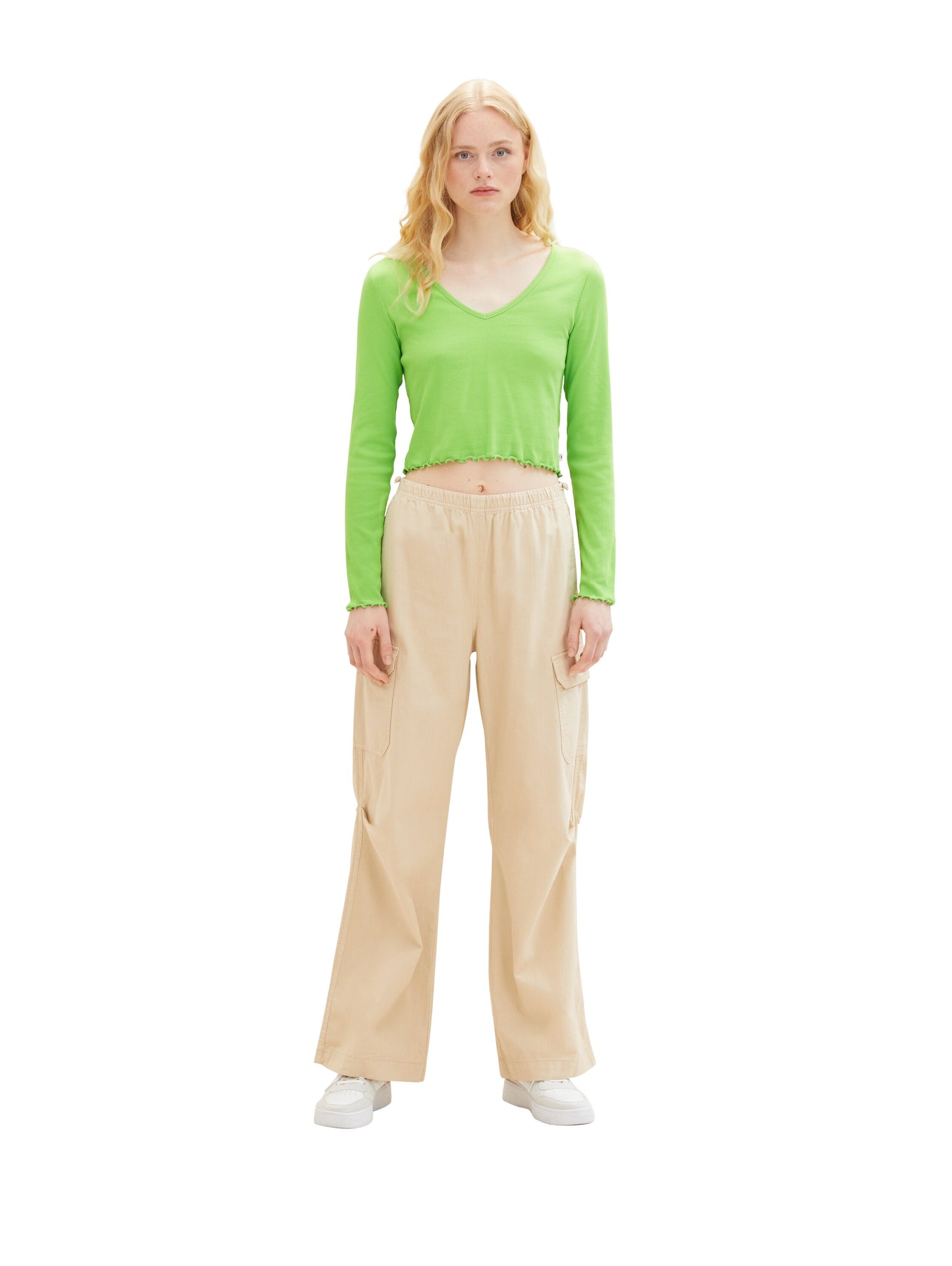 Cropped Langarmshirt mit Rippstruktur