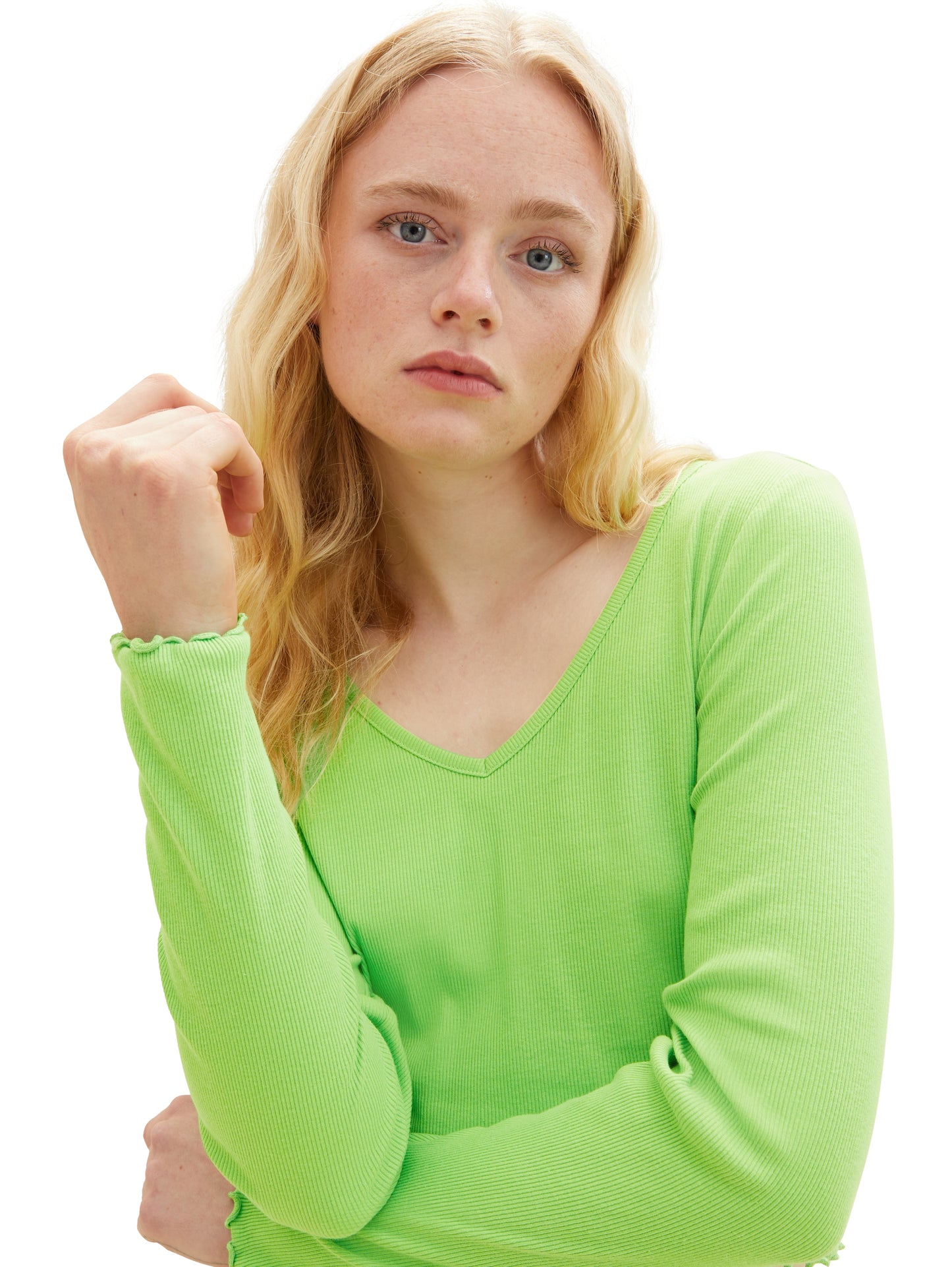 Cropped Langarmshirt mit Rippstruktur