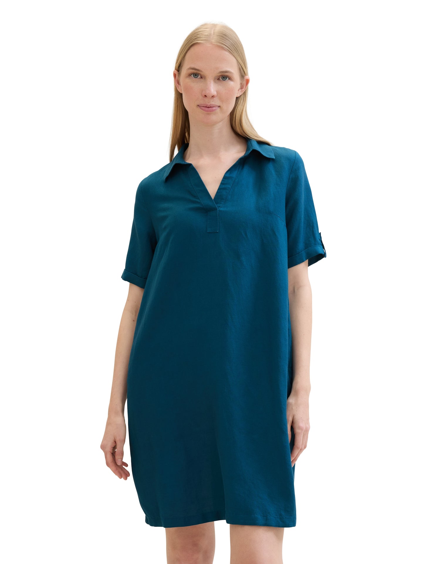 linen dress with polo collar