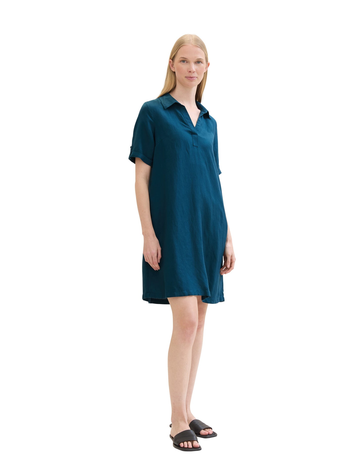 linen dress with polo collar