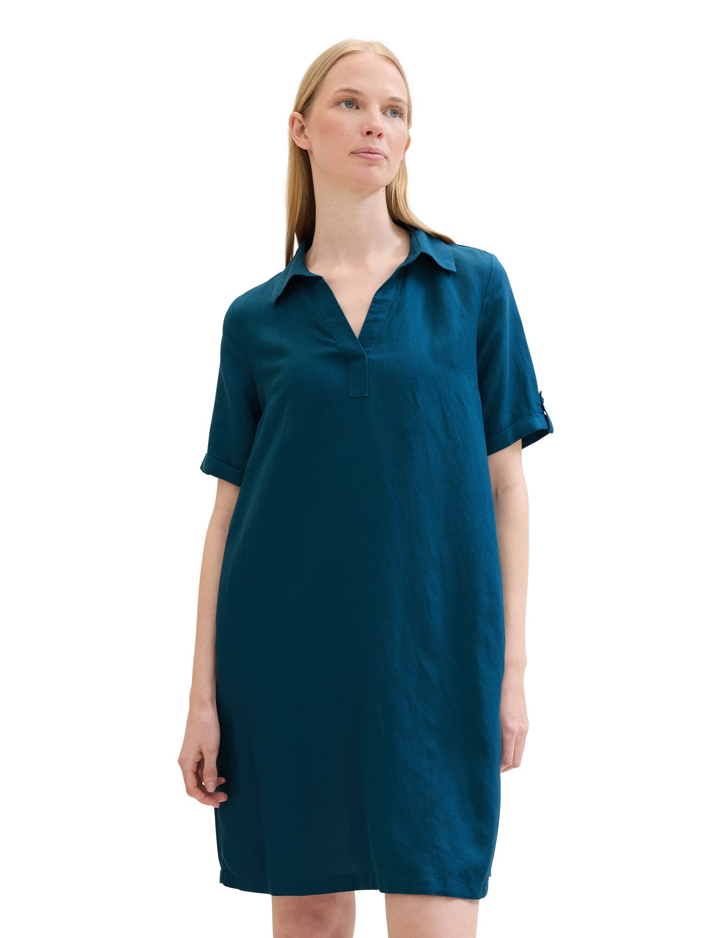 linen dress with polo collar