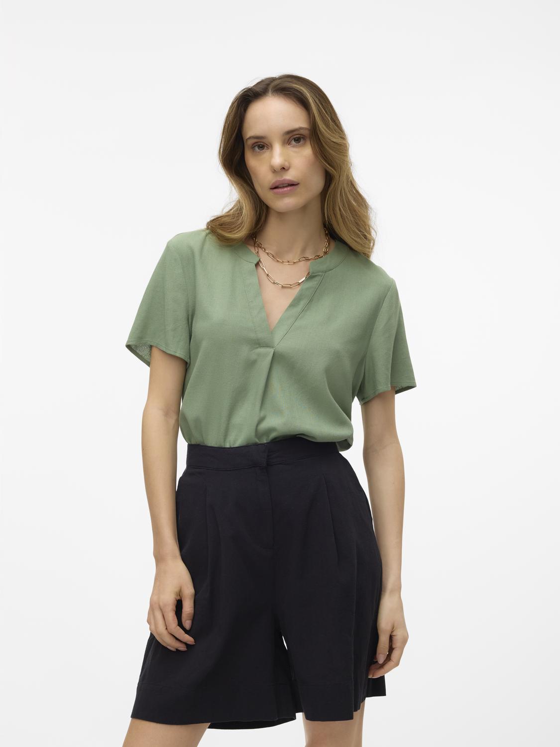 VMMYMILO SS V-NECK TOP WVN GA NOOS