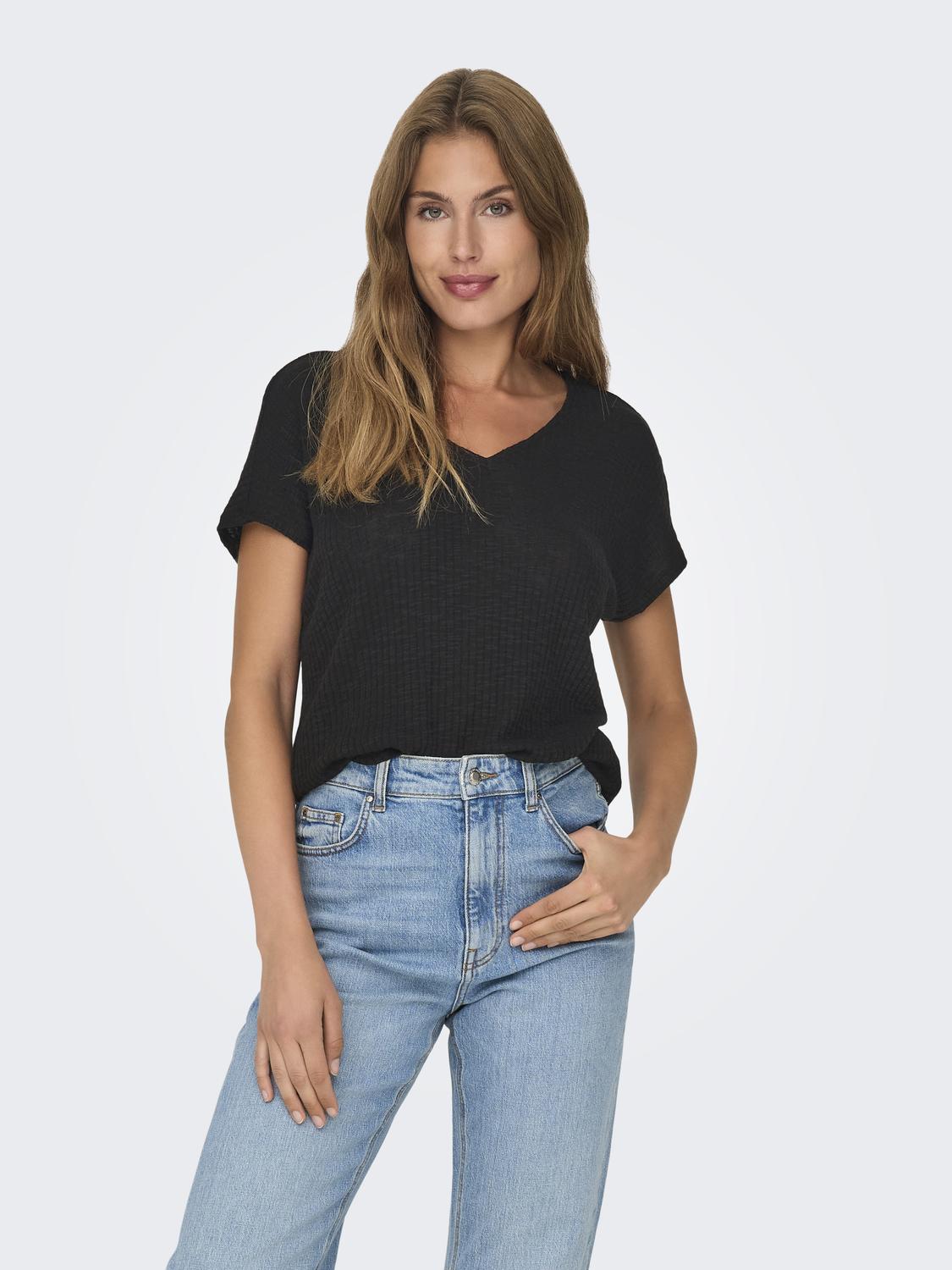 ONLMILA S/S V-NECK TOP BOX JRS