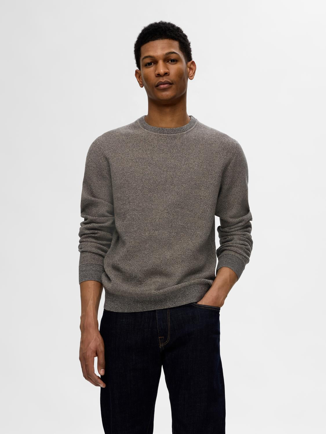 SLHROSS LS KNIT STRUCTURE CREW NECK NOOS