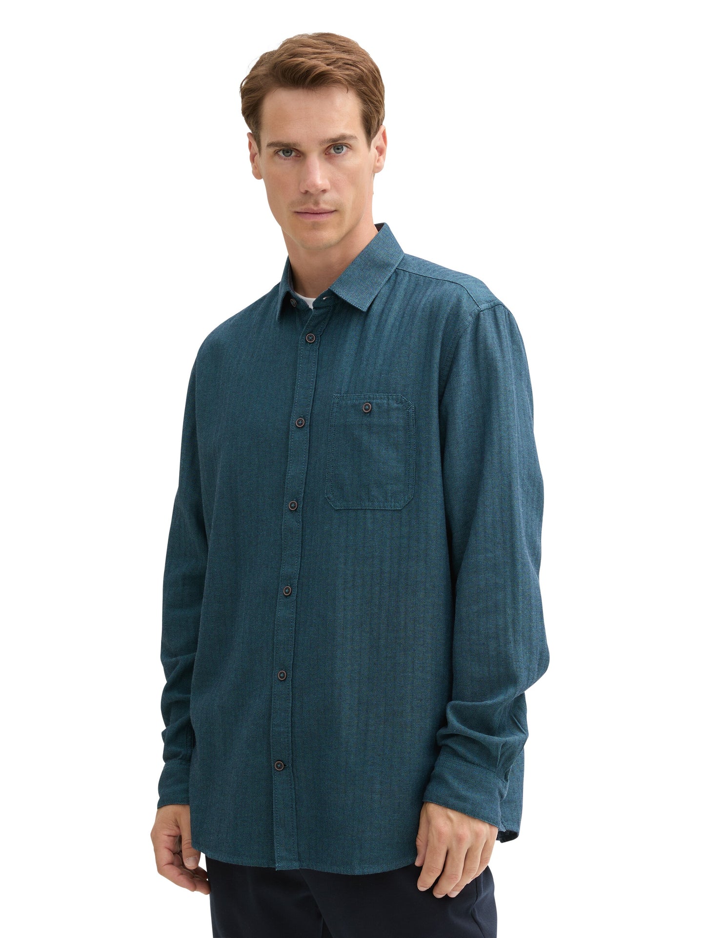 Chambray Hemd mit Fischgrätenmuster