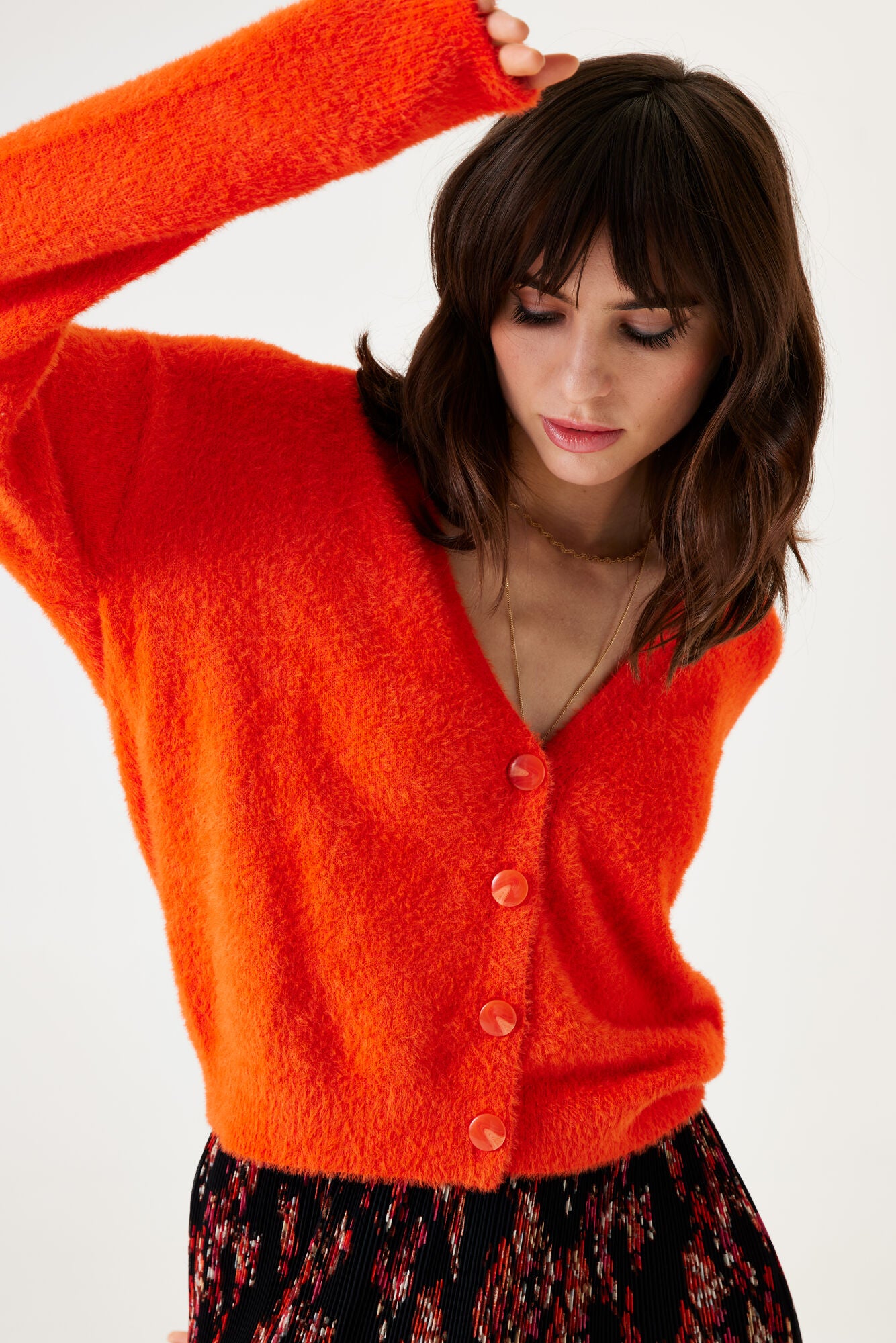 U40250_ladies cardigan, ORANGE