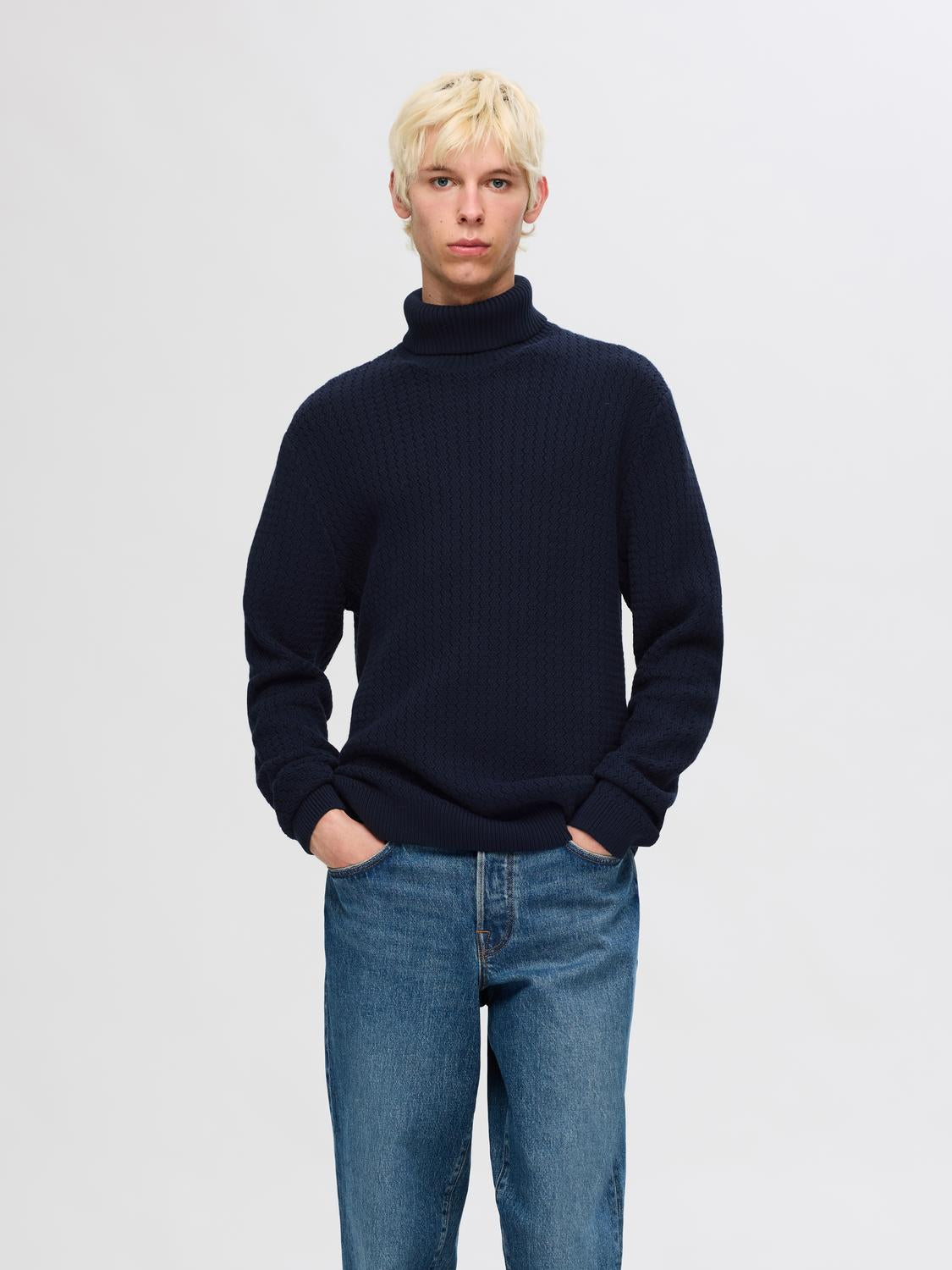 SLHZIG LS KNIT STRUCTURE ROLL NECK