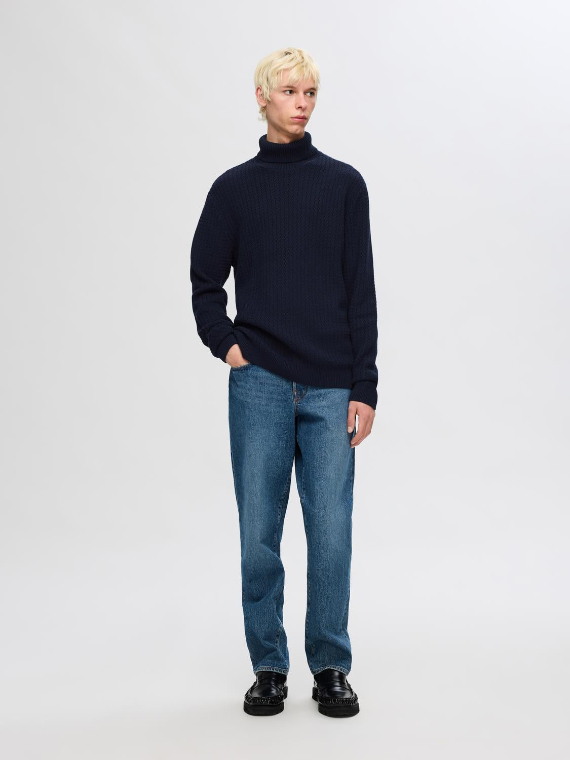 SLHZIG LS KNIT STRUCTURE ROLL NECK