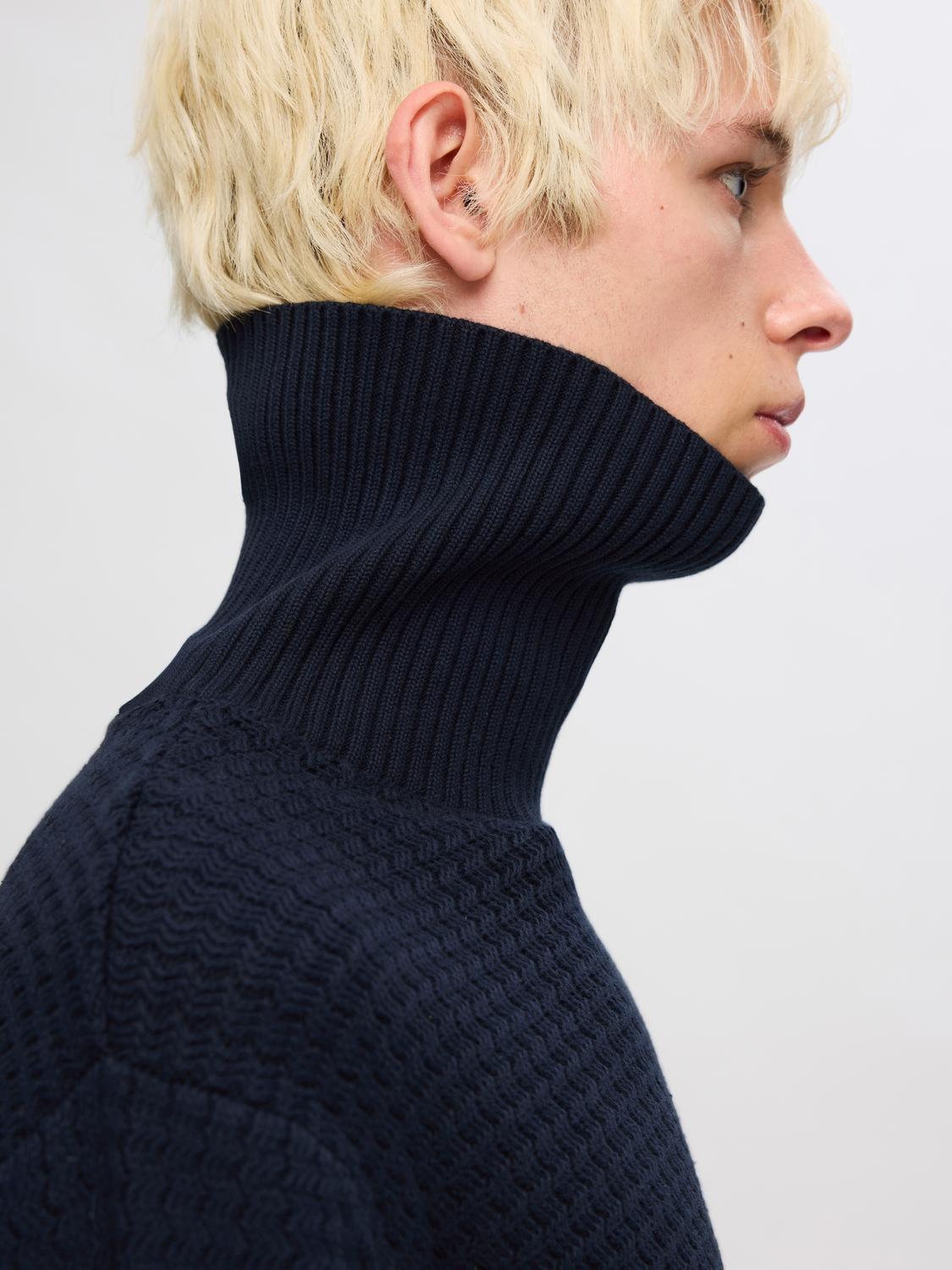 SLHZIG LS KNIT STRUCTURE ROLL NECK