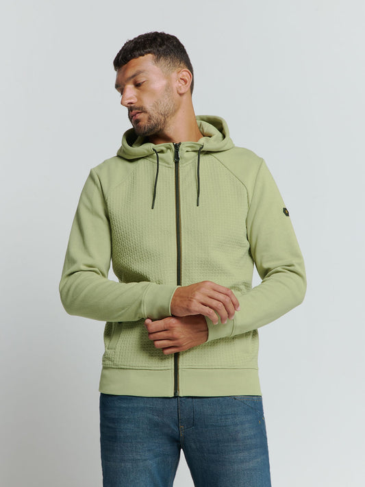 Sweater Hooded Full Zipper Double Layer Jacquard Stretch