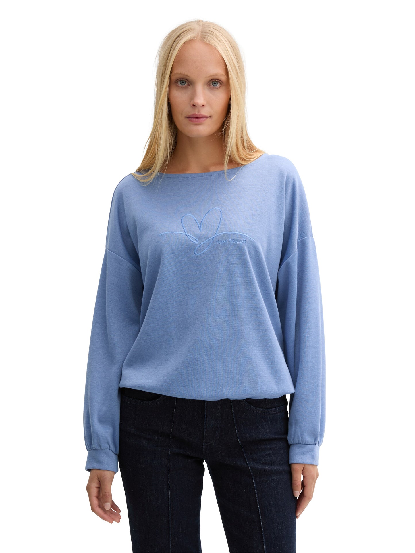 Loose Fit Sweatshirt mit Herz-Stickerei