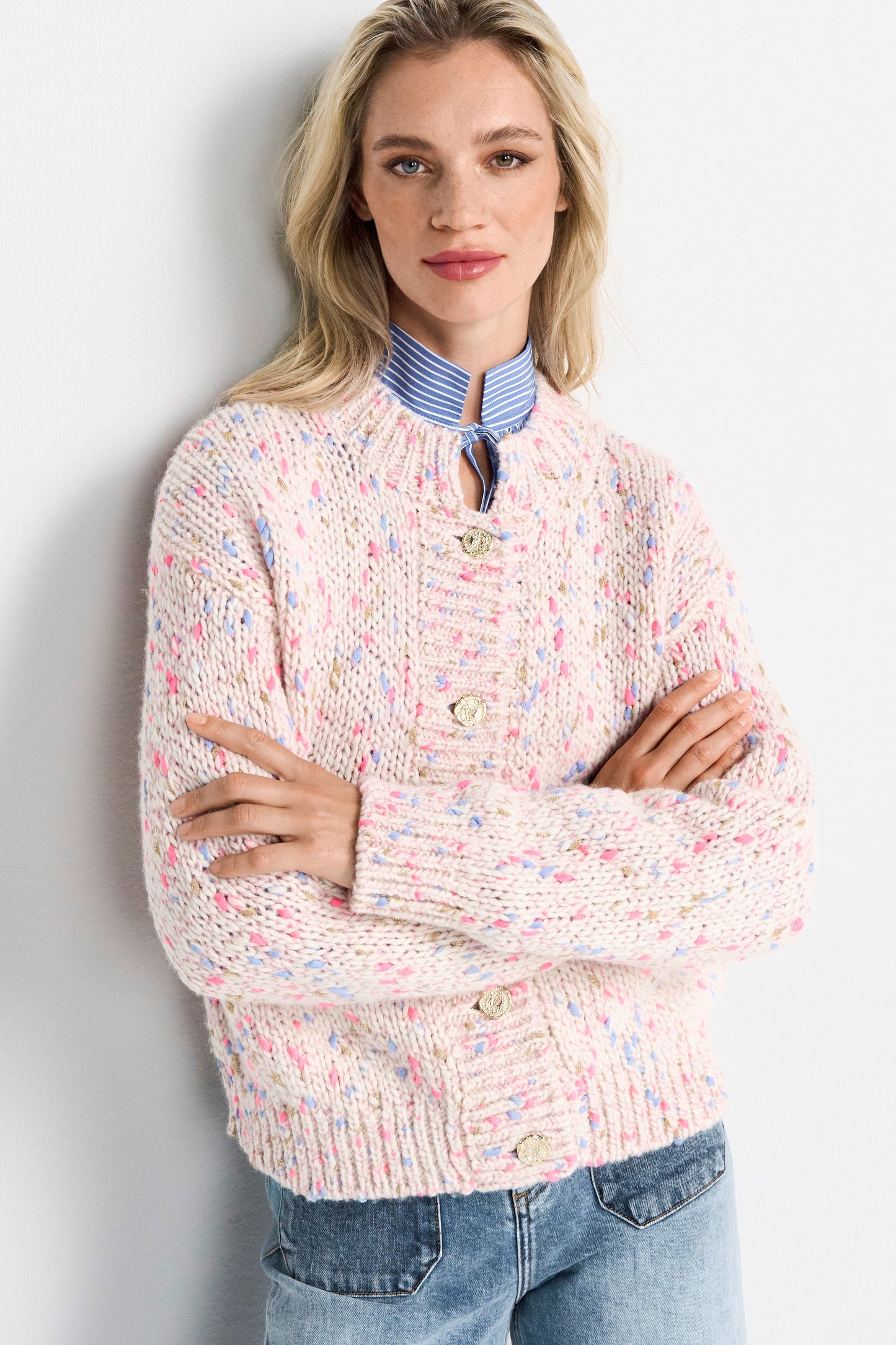 Boxy neps yarn cardigan