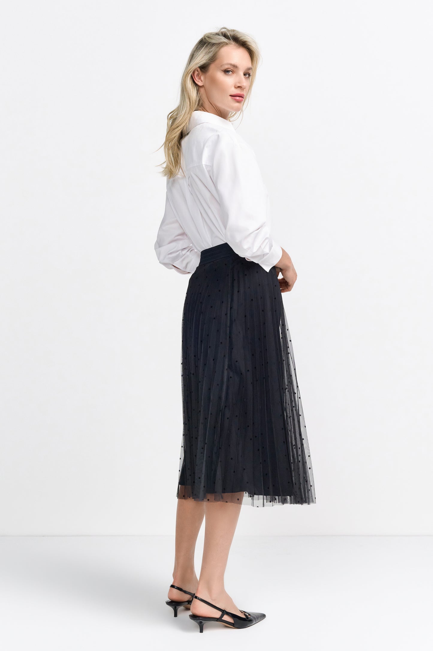 Tulle Skirt with flocked polka dots