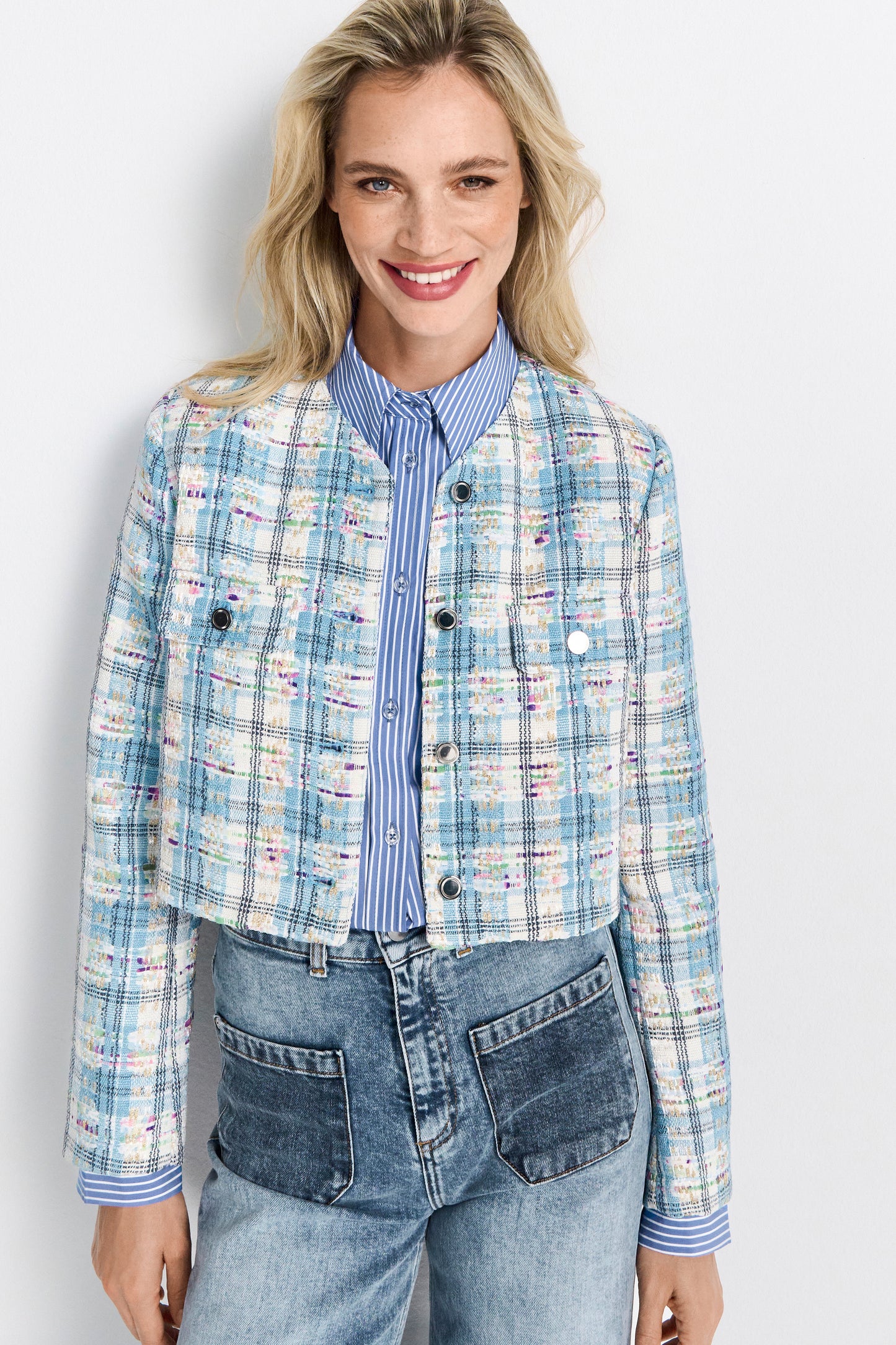 Cropped Bouclé check jacket