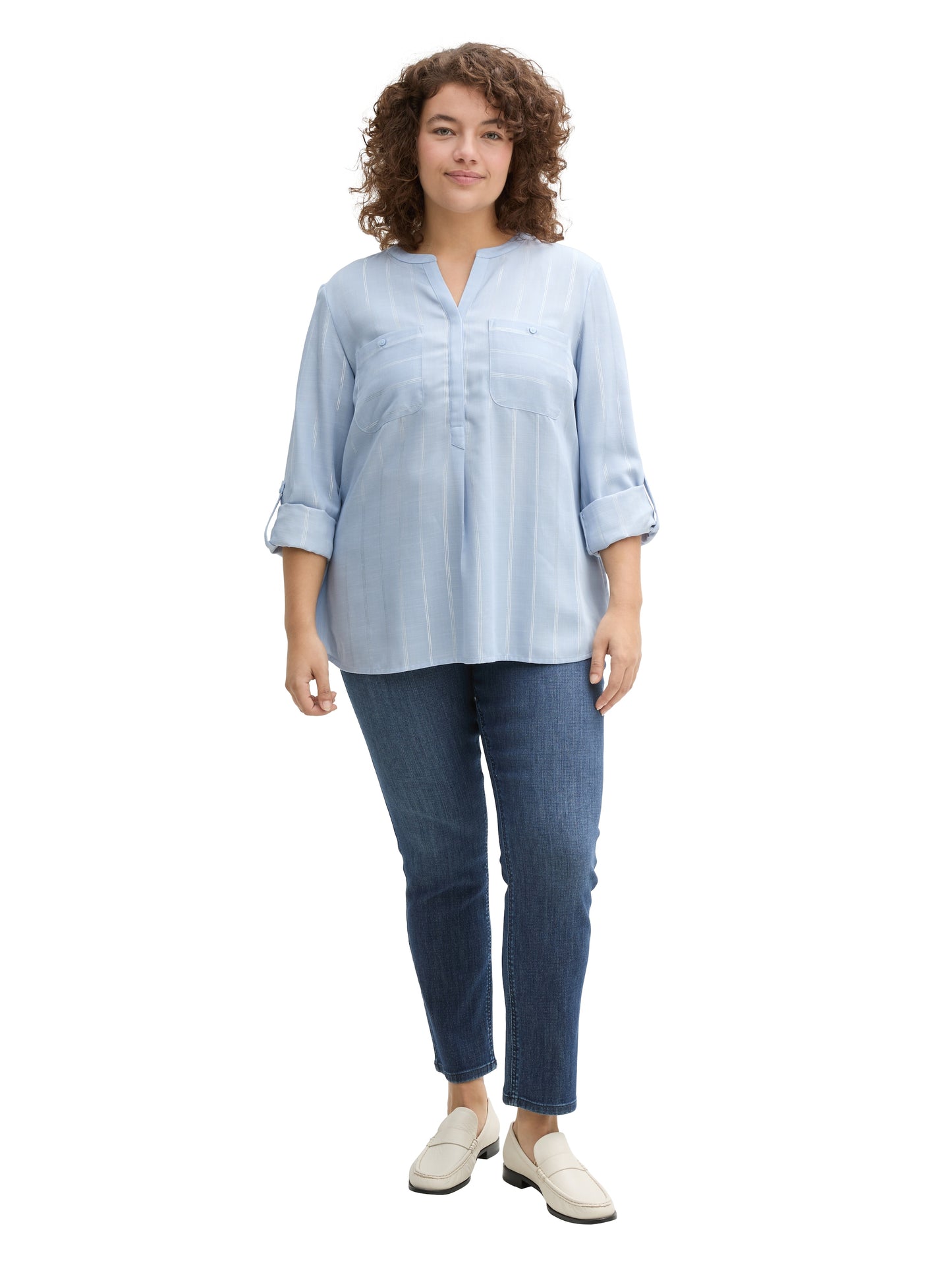 Plus Size - Gestreifte Bluse mit Brusttaschen