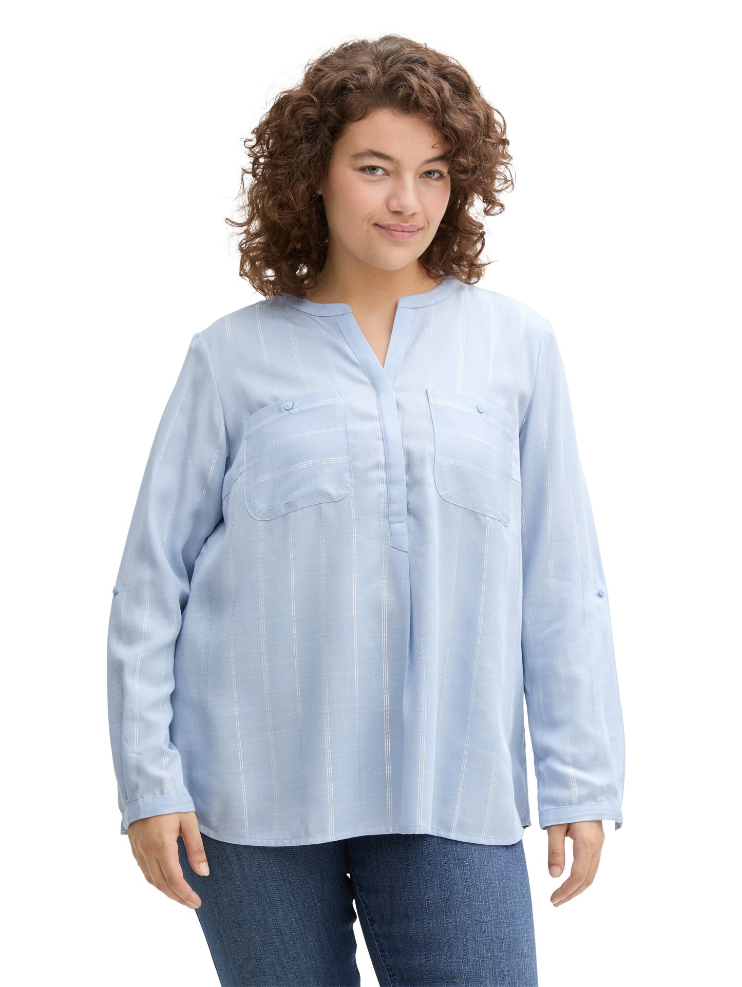 Plus Size - Gestreifte Bluse mit Brusttaschen