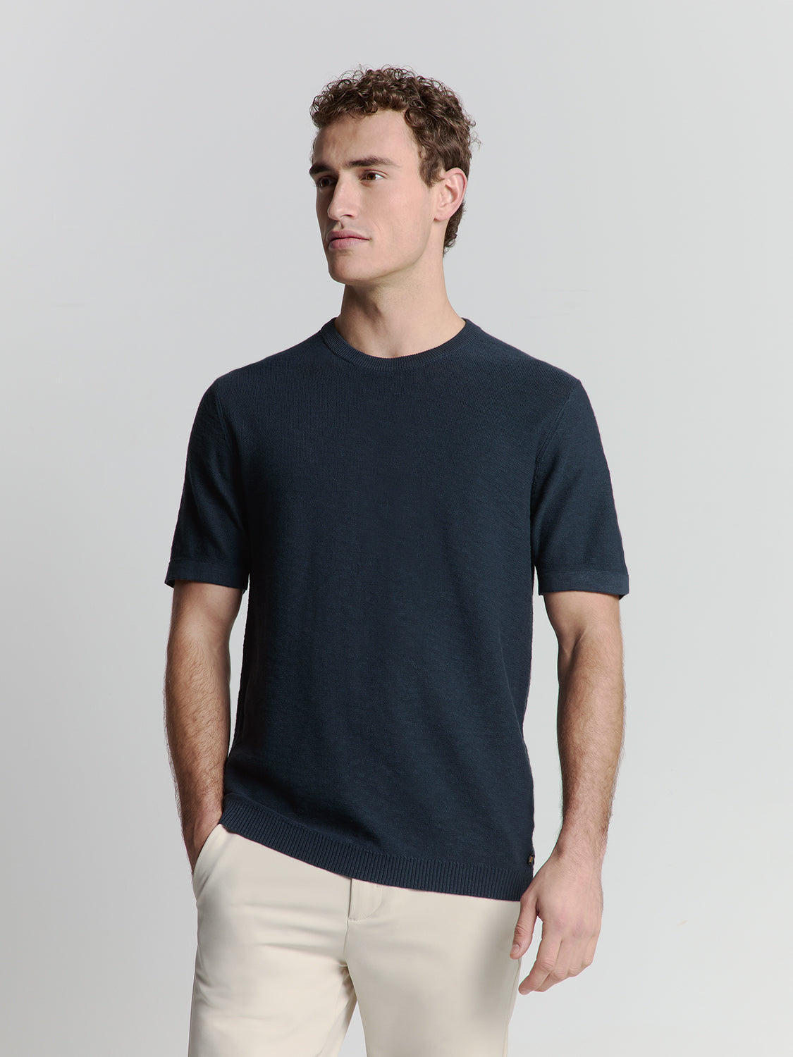 Pullover Short Sleeve Crewneck Solid Slub Knit